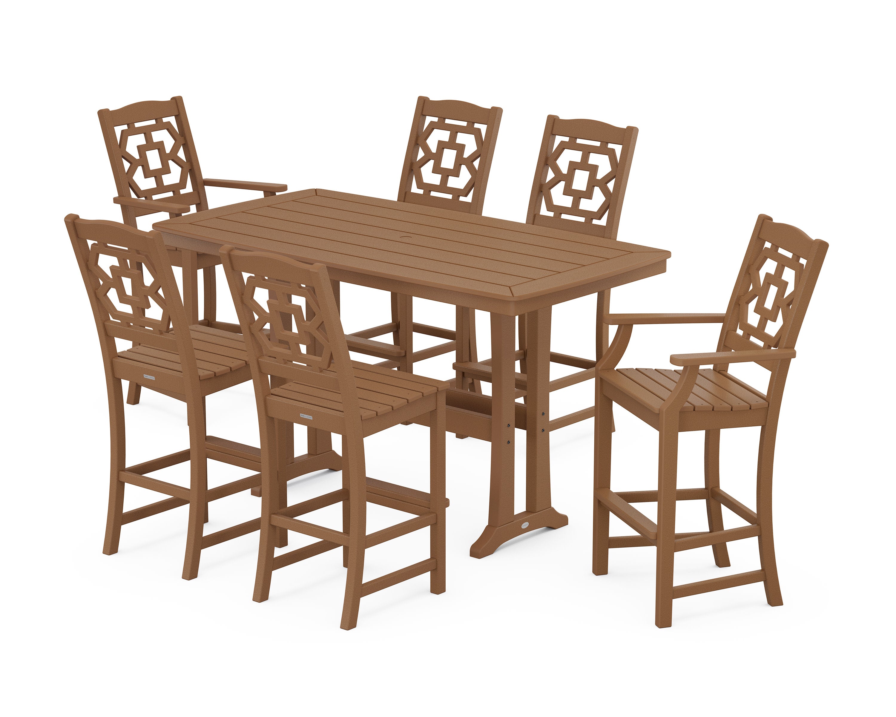 Chinoiserie 7-Piece Bar Set with Trestle Legs in Teak