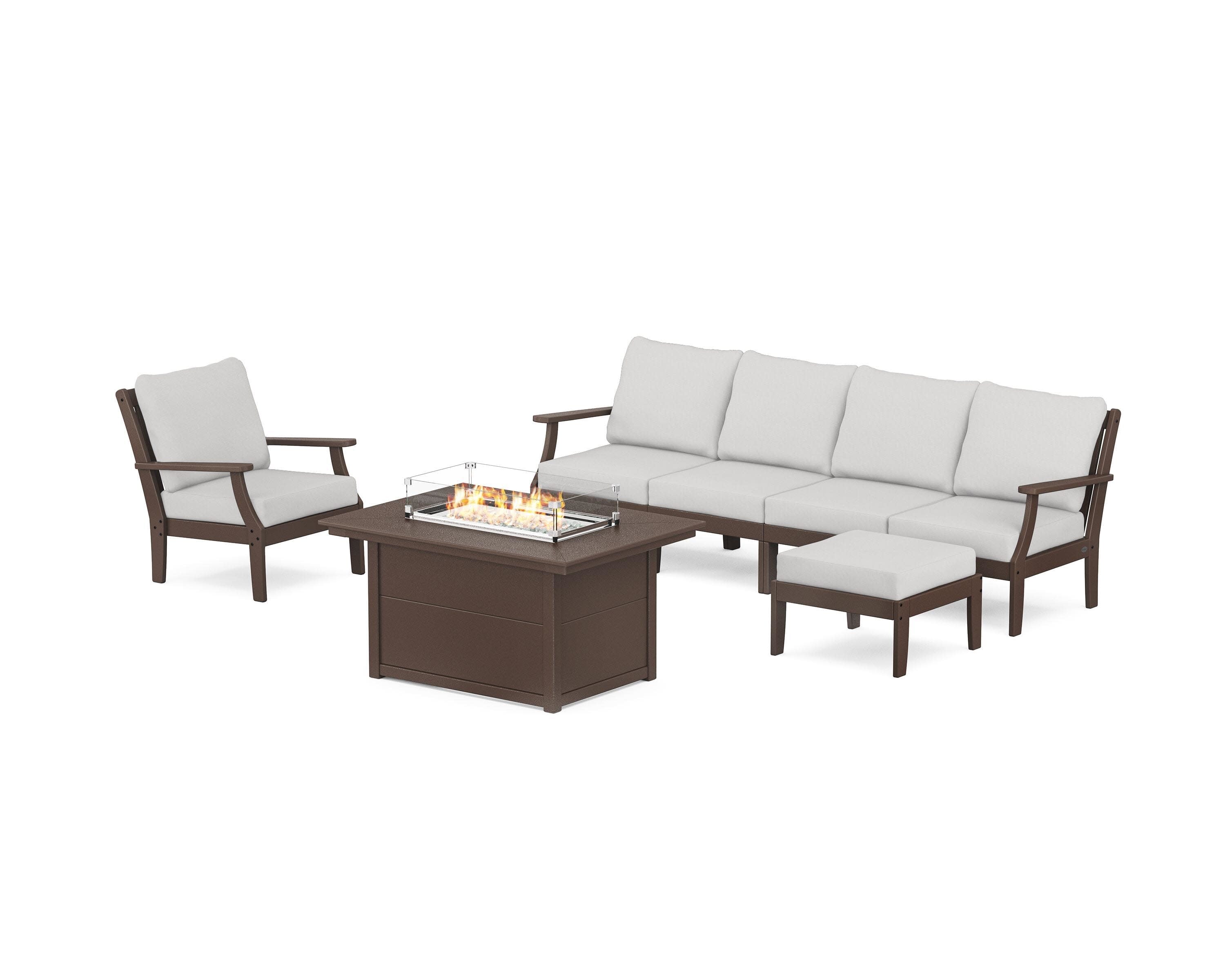 Braxton Sectional Lounge and Fire Pit Set in Mahogany / Diamond in the Rough