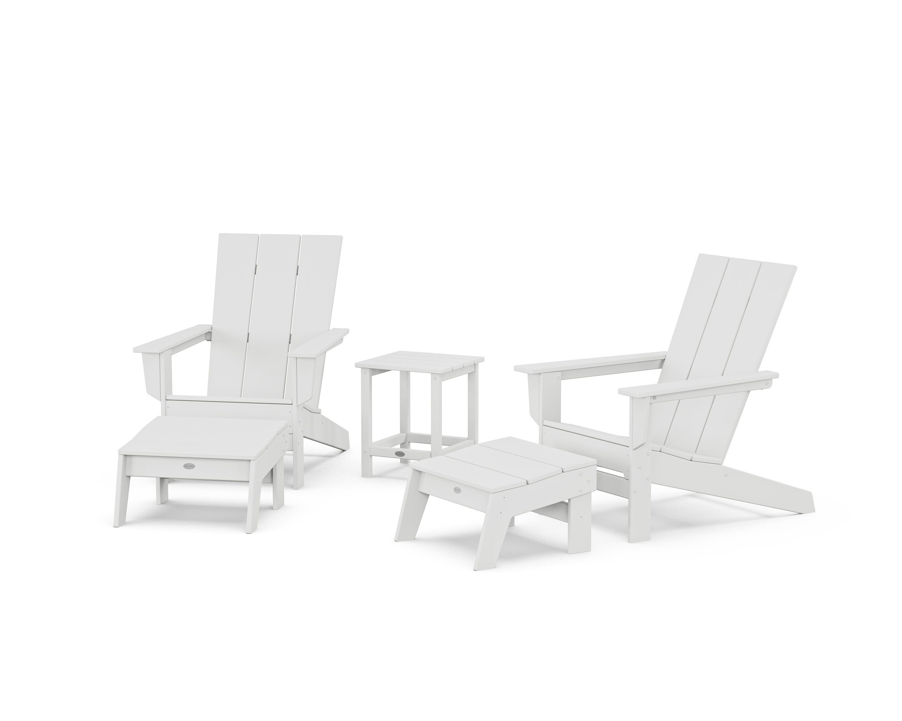5-Piece Modern Studio Adirondack Set with Ottomans and Side Table in White