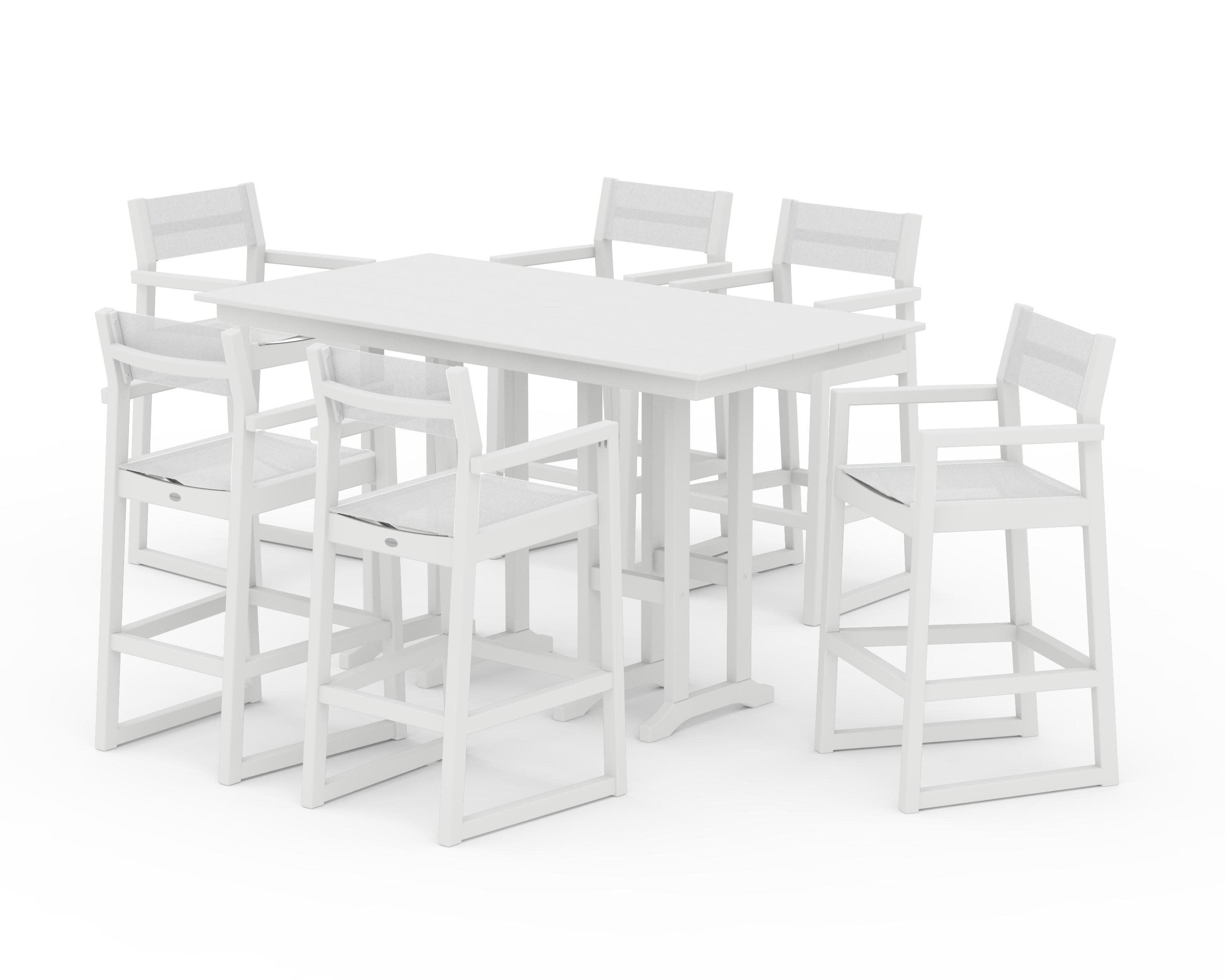 EDGE Sling Arm Chair 7-Piece Farmhouse Bar Set in White / White Sling