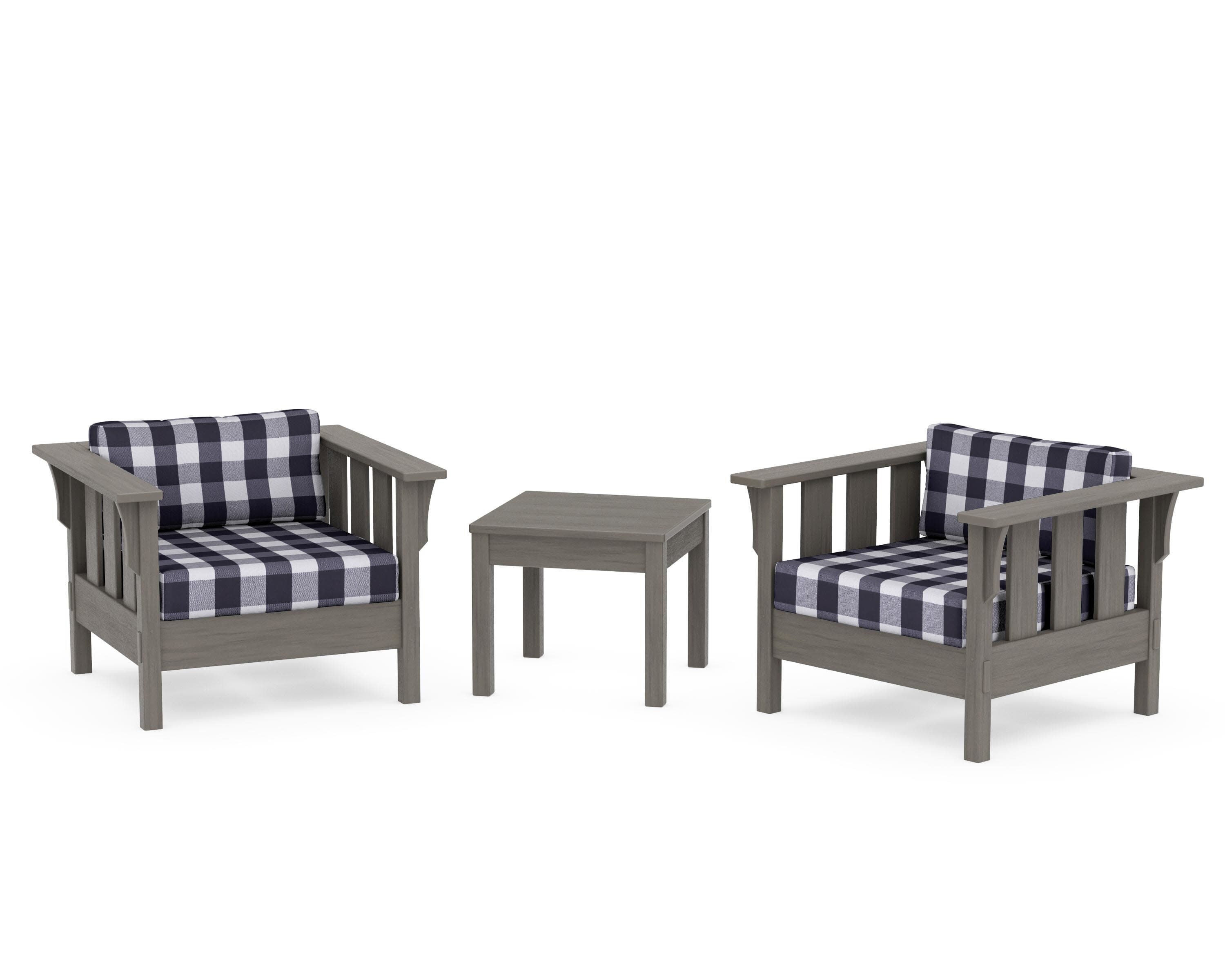 Acadia 3-Piece Deep Seating Set in Driftwood / Buffalo Plaid Navy