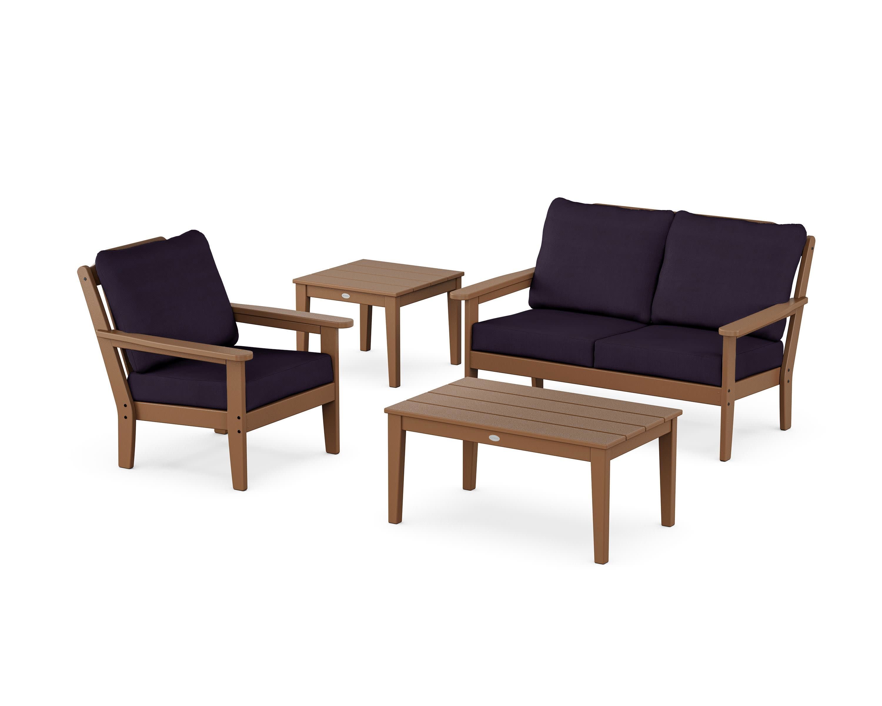 Wovendale 4-Piece Deep Seating Set in Teak / Navy Linen