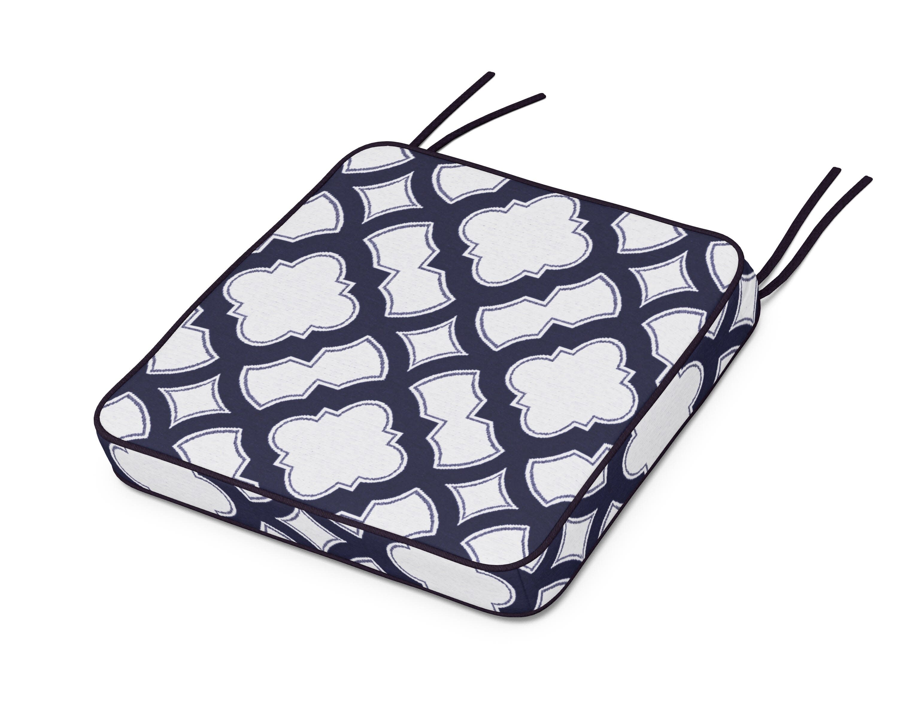 Chinoiserie Side Chair Seat Cushion in Trellis Navy