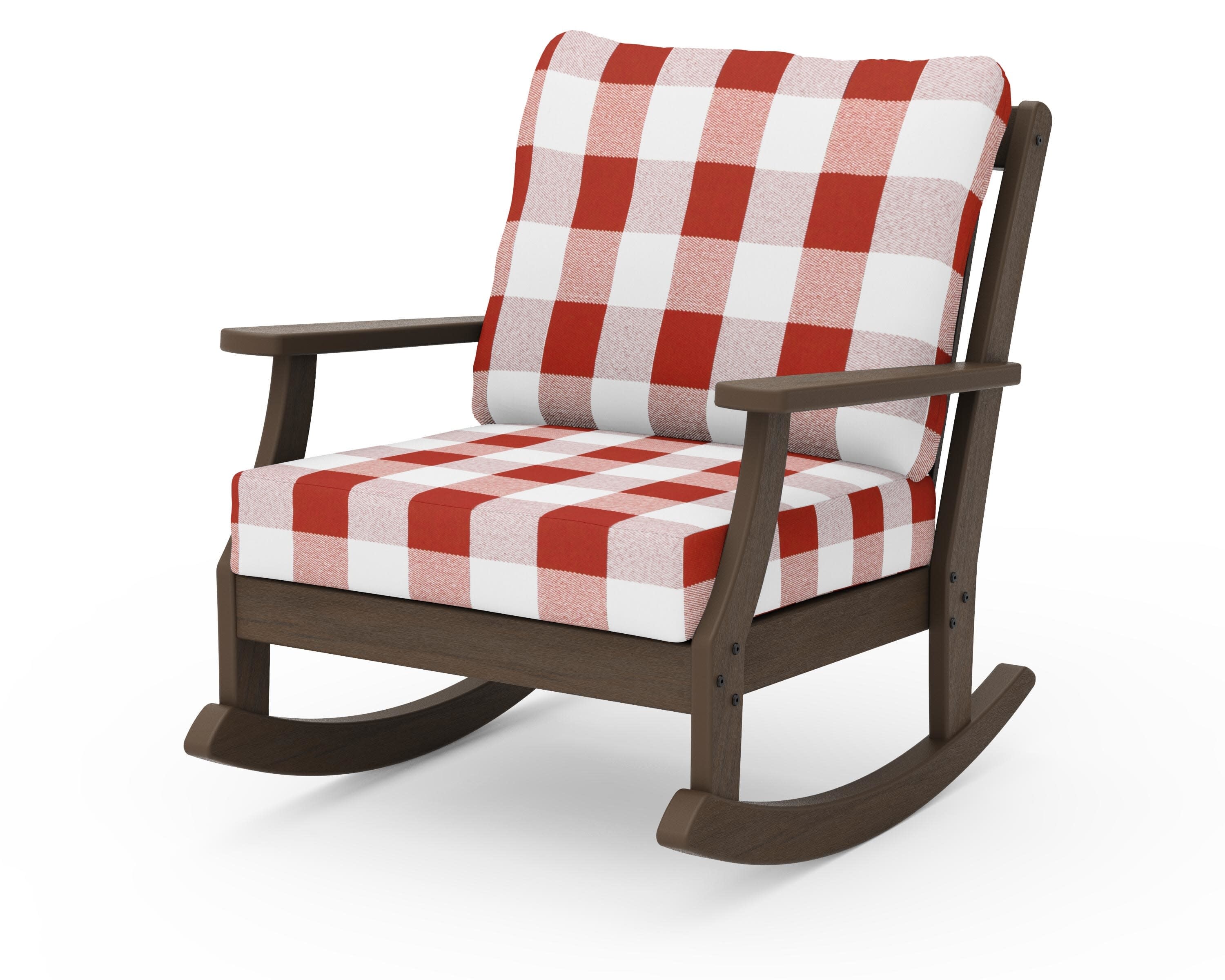 Braxton Deep Seating Rocking Chair in Kona / Buffalo Plaid Crimson