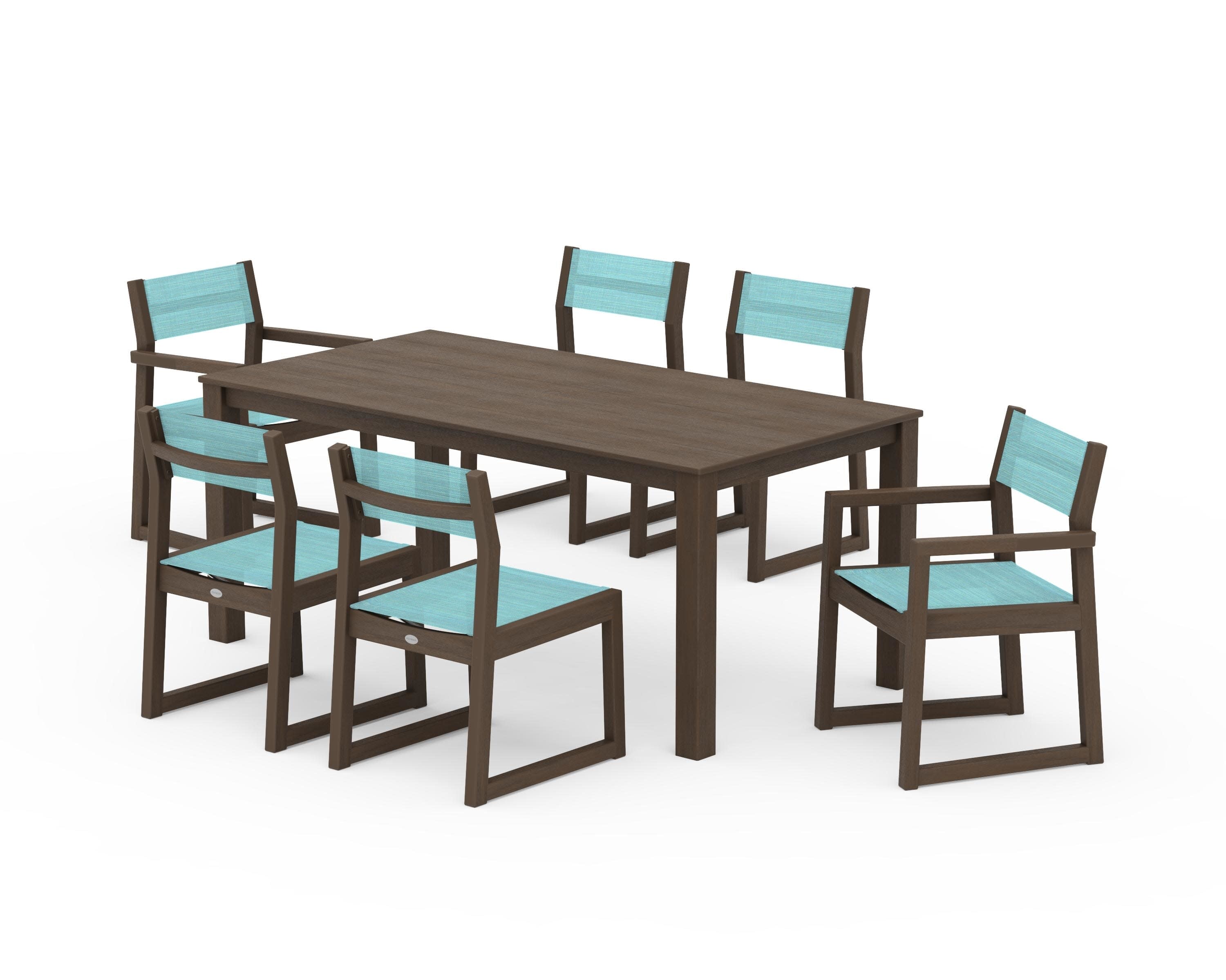 EDGE Sling 7-Piece Parsons Dining Set in Kona / Dupioni Aquamarine Sling