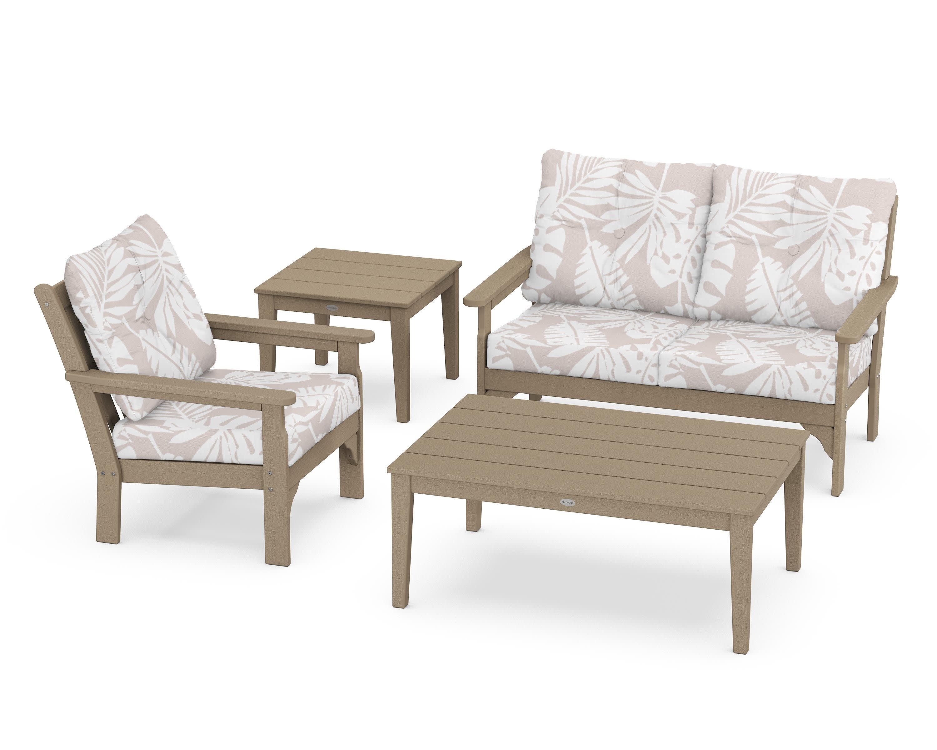 Vineyard 4-Piece Deep Seating Set in Vintage Sahara / Leaf Dune Burlap