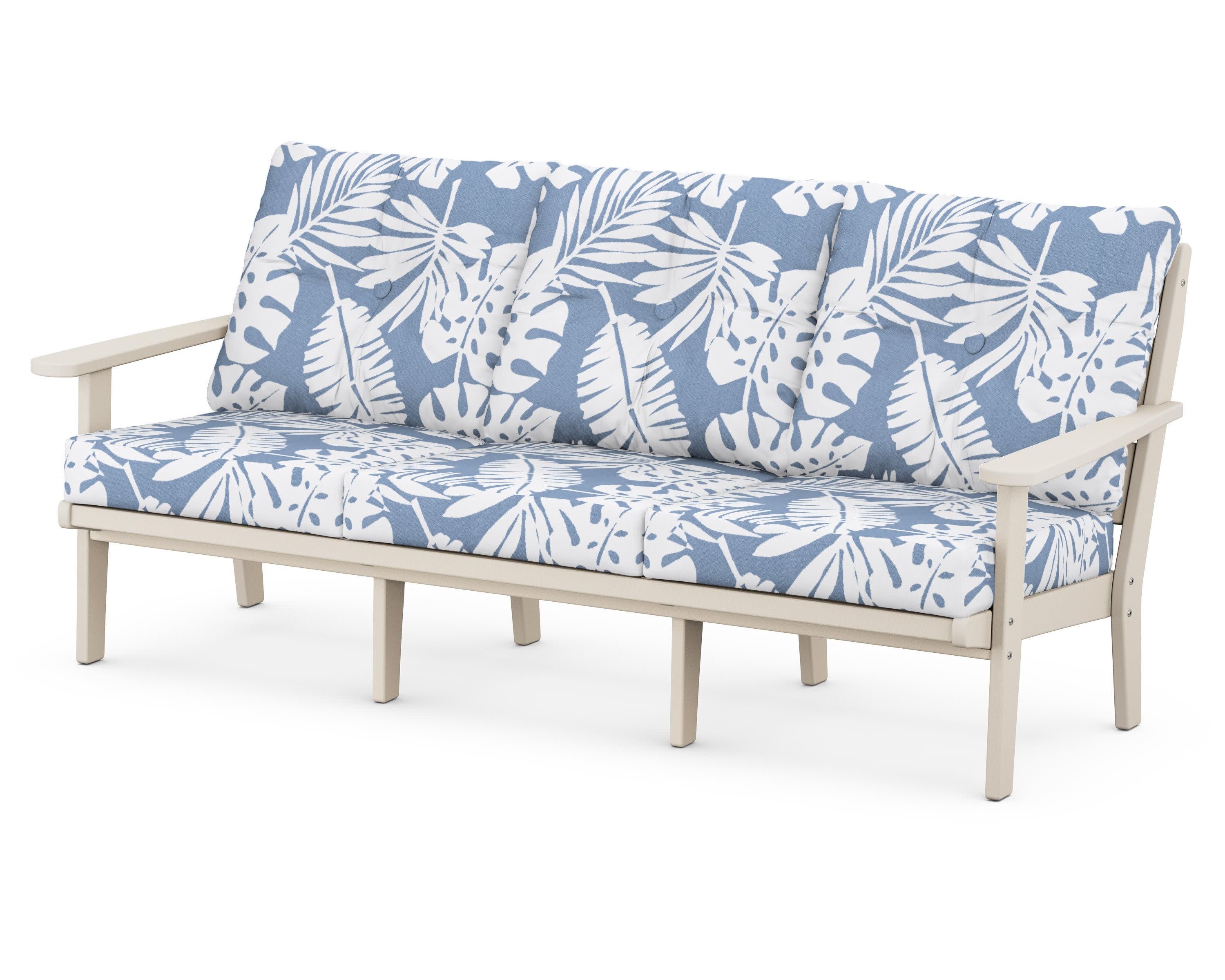 Lakeside Deep Seating Sofa in Sand / Leaf Sky Blue