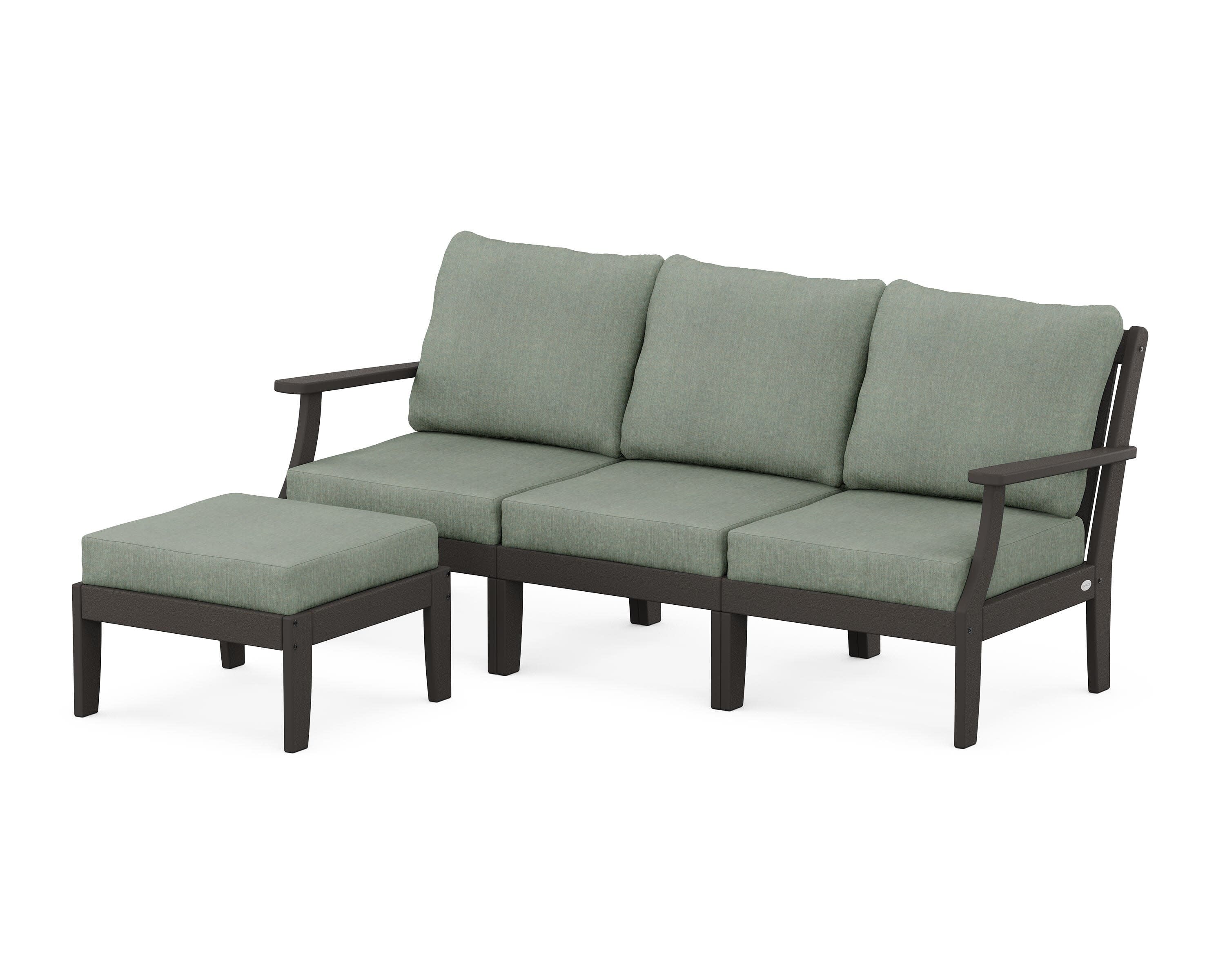 Braxton Modular 4-Piece Deep Seating Set with Ottoman in Vintage Coffee / Cast Sage