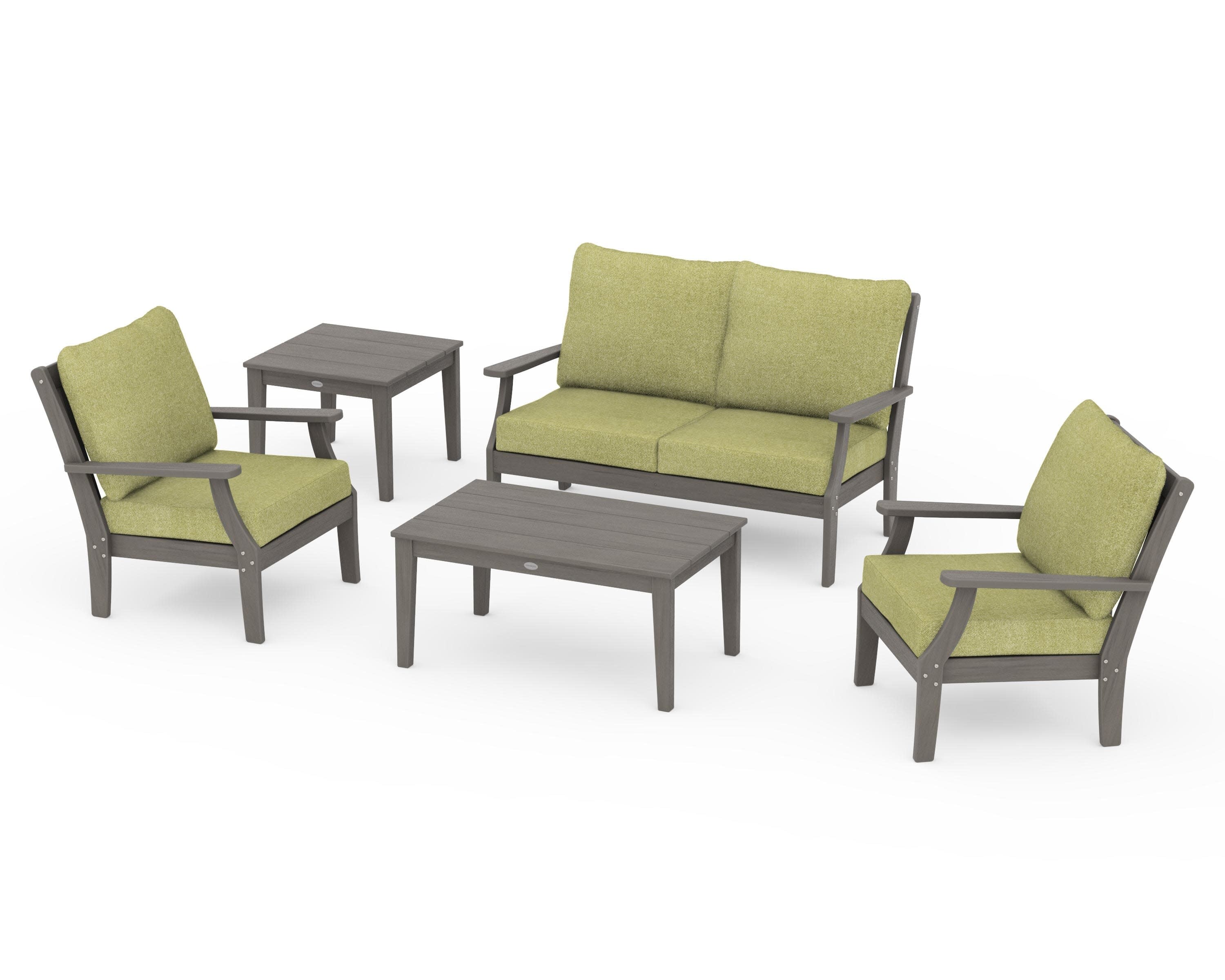 Braxton 5-Piece Deep Seating Set in Driftwood / Chartreuse Boucle