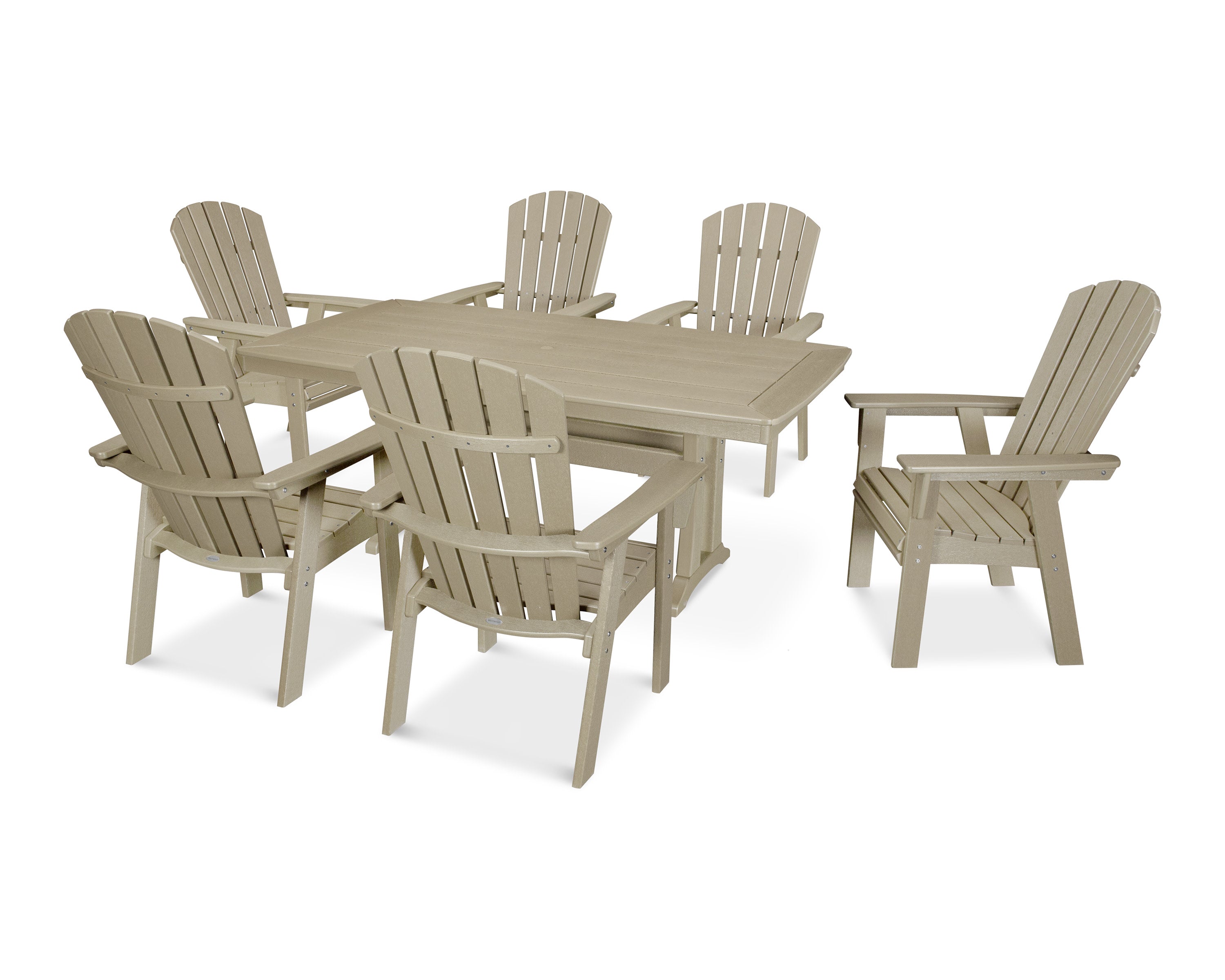 Nautical Curveback Adirondack 7-Piece Dining Set with Trestle Legs in Vintage Sahara