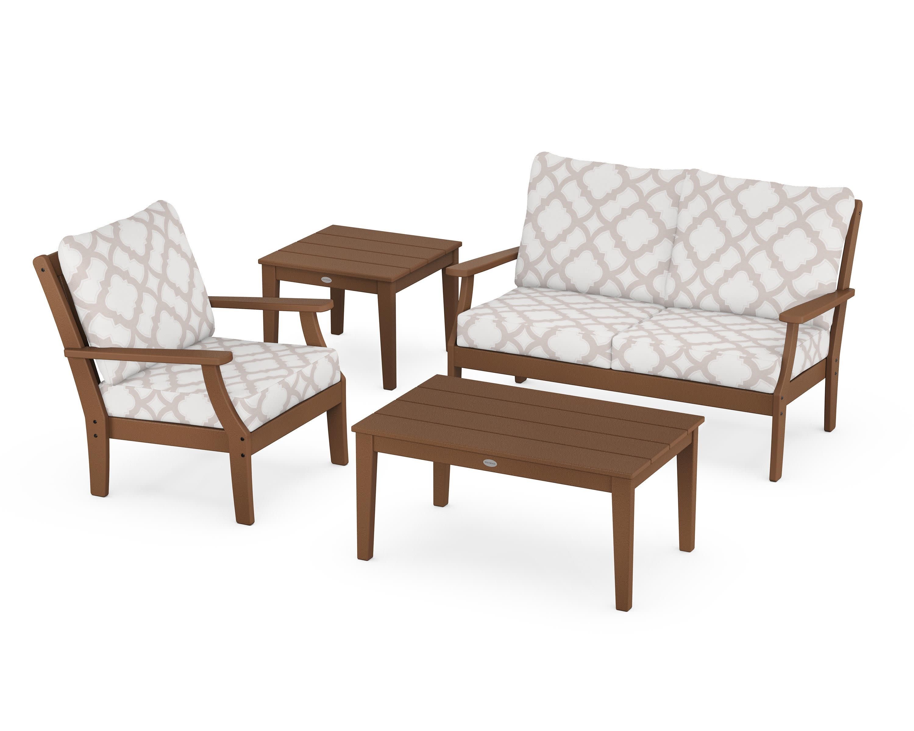 Braxton 4-Piece Deep Seating Set in Teak / Trellis Dune Burlap