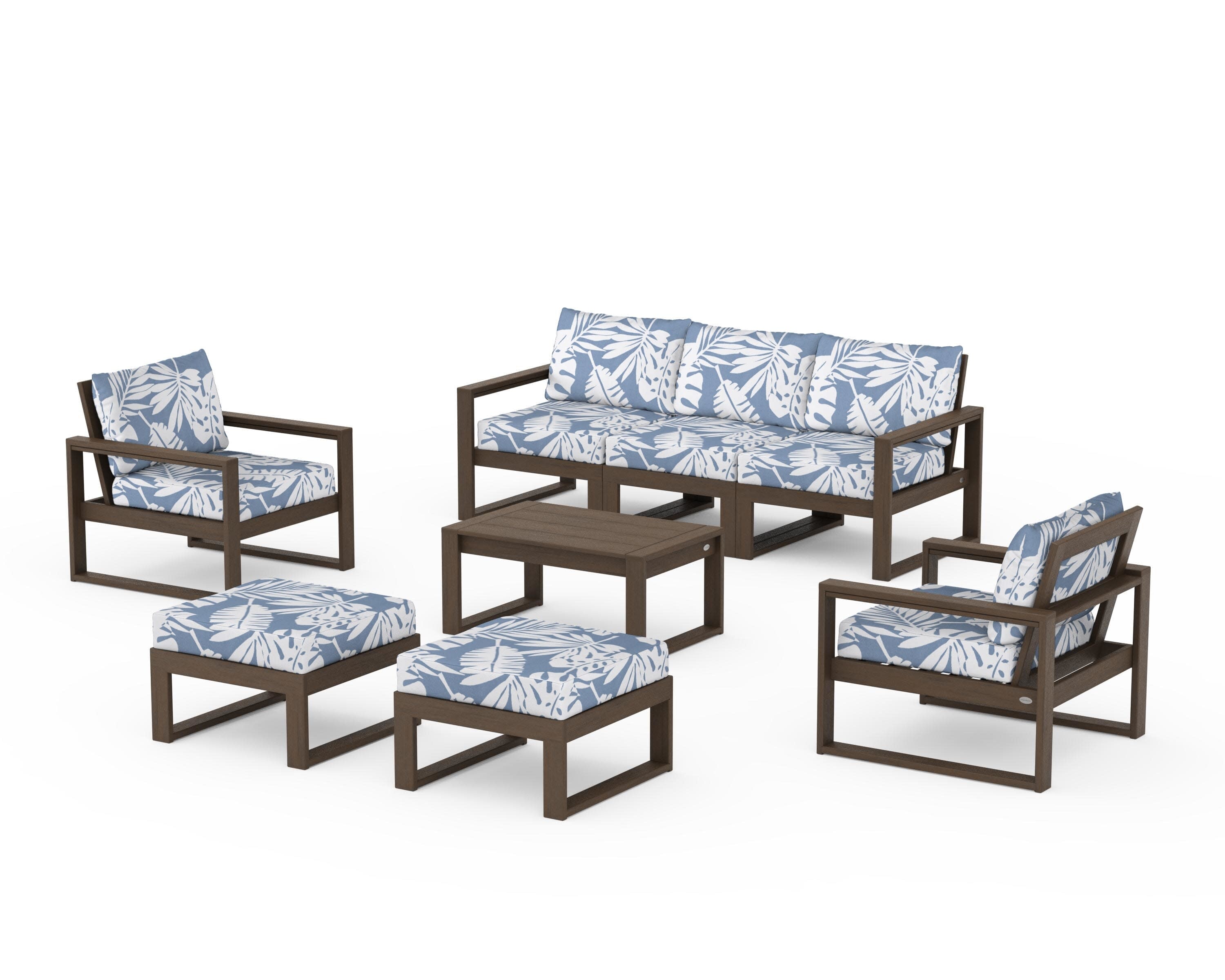 EDGE Sectional 8-Piece Lounge Sofa Set in Kona / Leaf Sky Blue