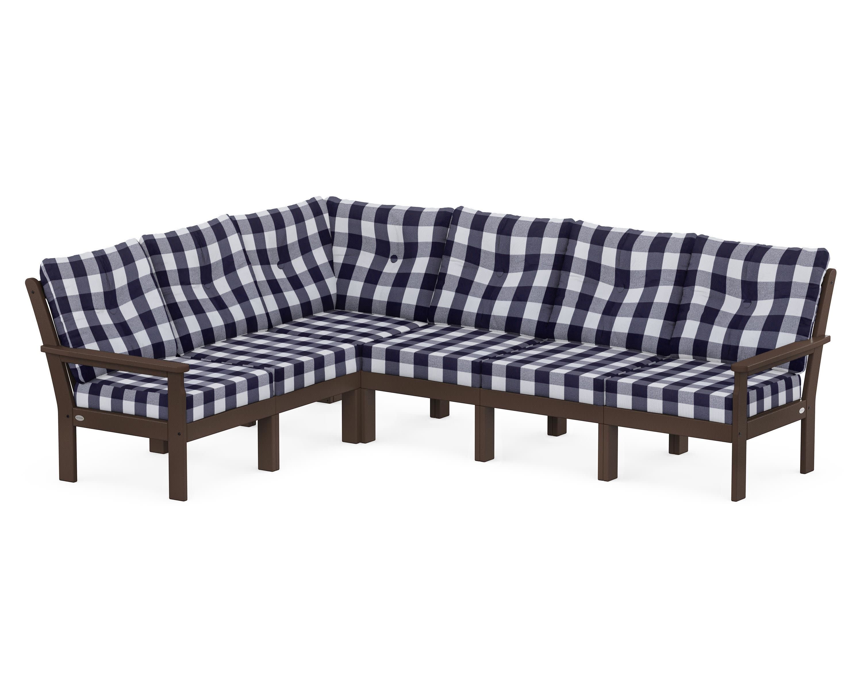 Vineyard 6-Piece Sectional in Mahogany / Buffalo Plaid Navy