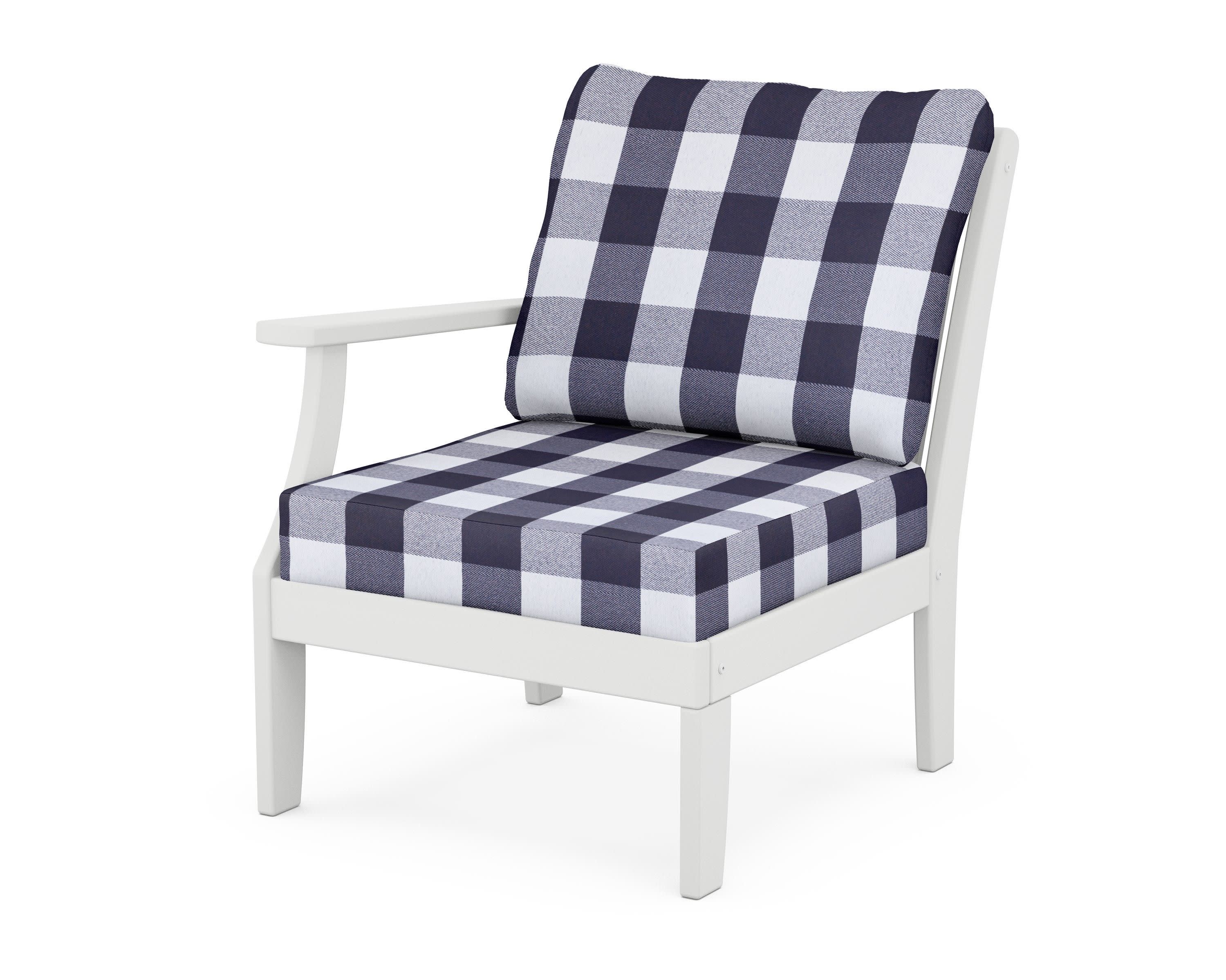 Braxton Modular Left Arm Chair in White / Buffalo Plaid Navy