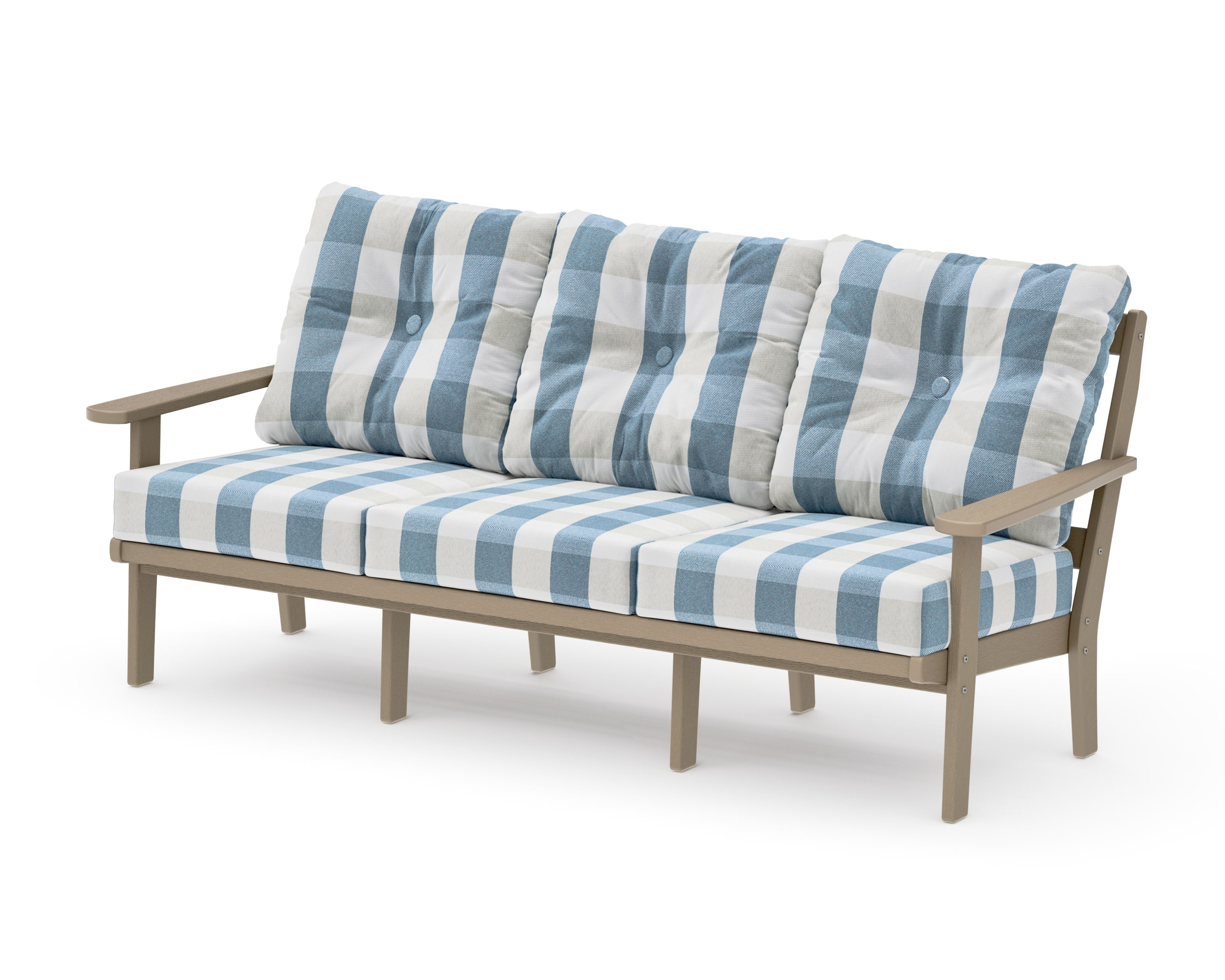 Mission Deep Seating Sofa in Vintage Sahara / Buffalo Plaid Sky Blue