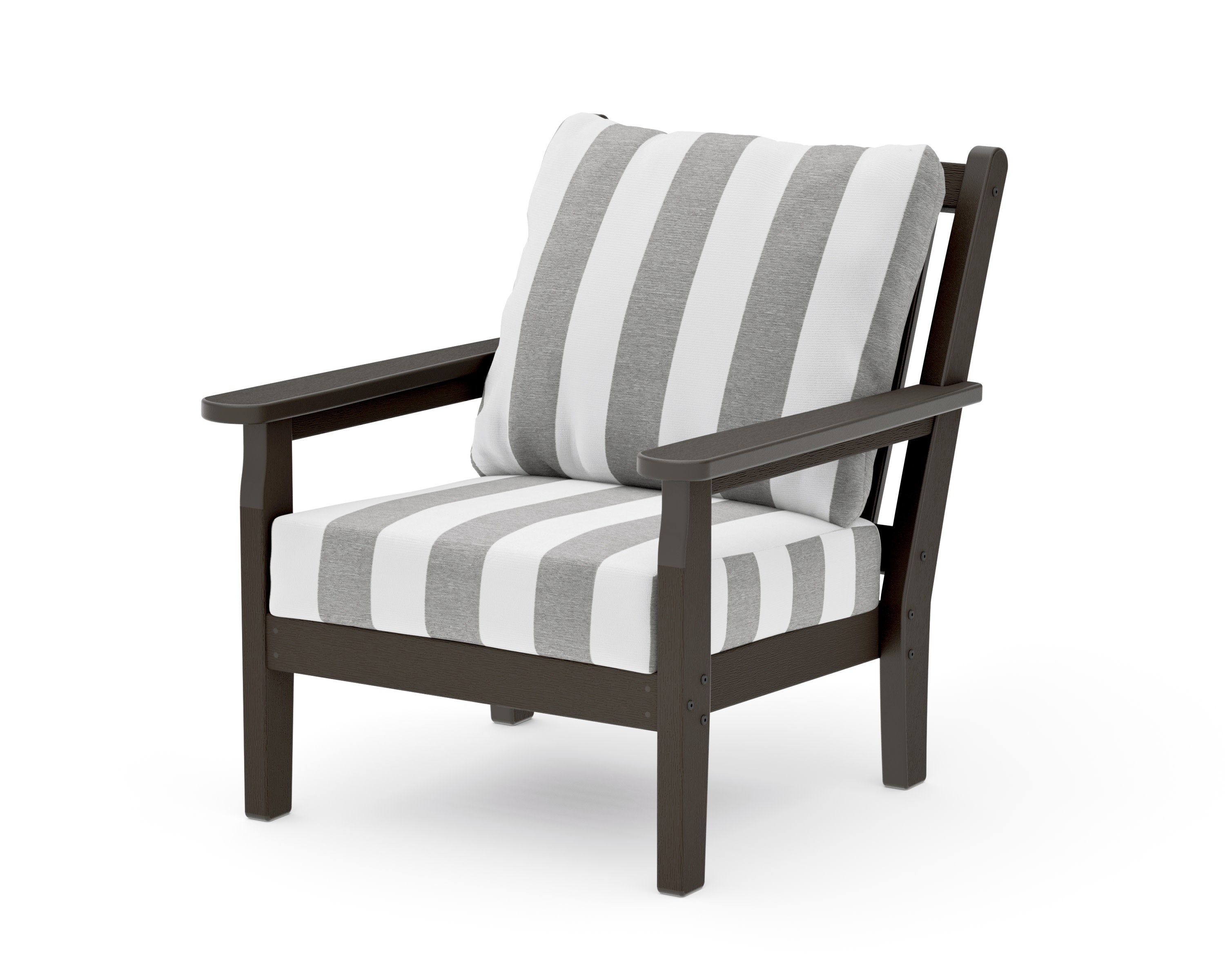 Chippendale Deep Seating Chair in Vintage Coffee / Cabana Stripe Grey Mist