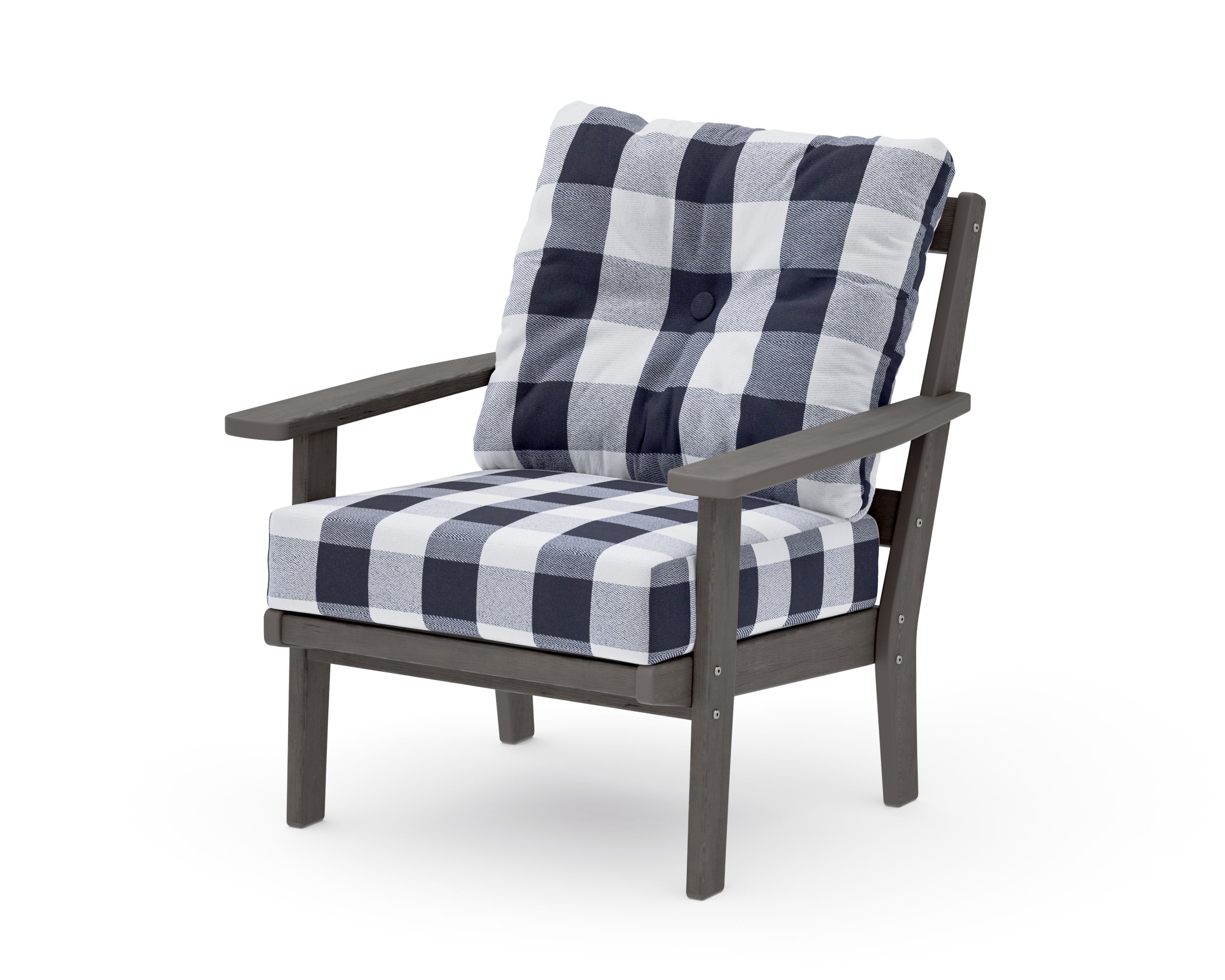 Prairie Deep Seating Chair in Driftwood / Buffalo Plaid Navy
