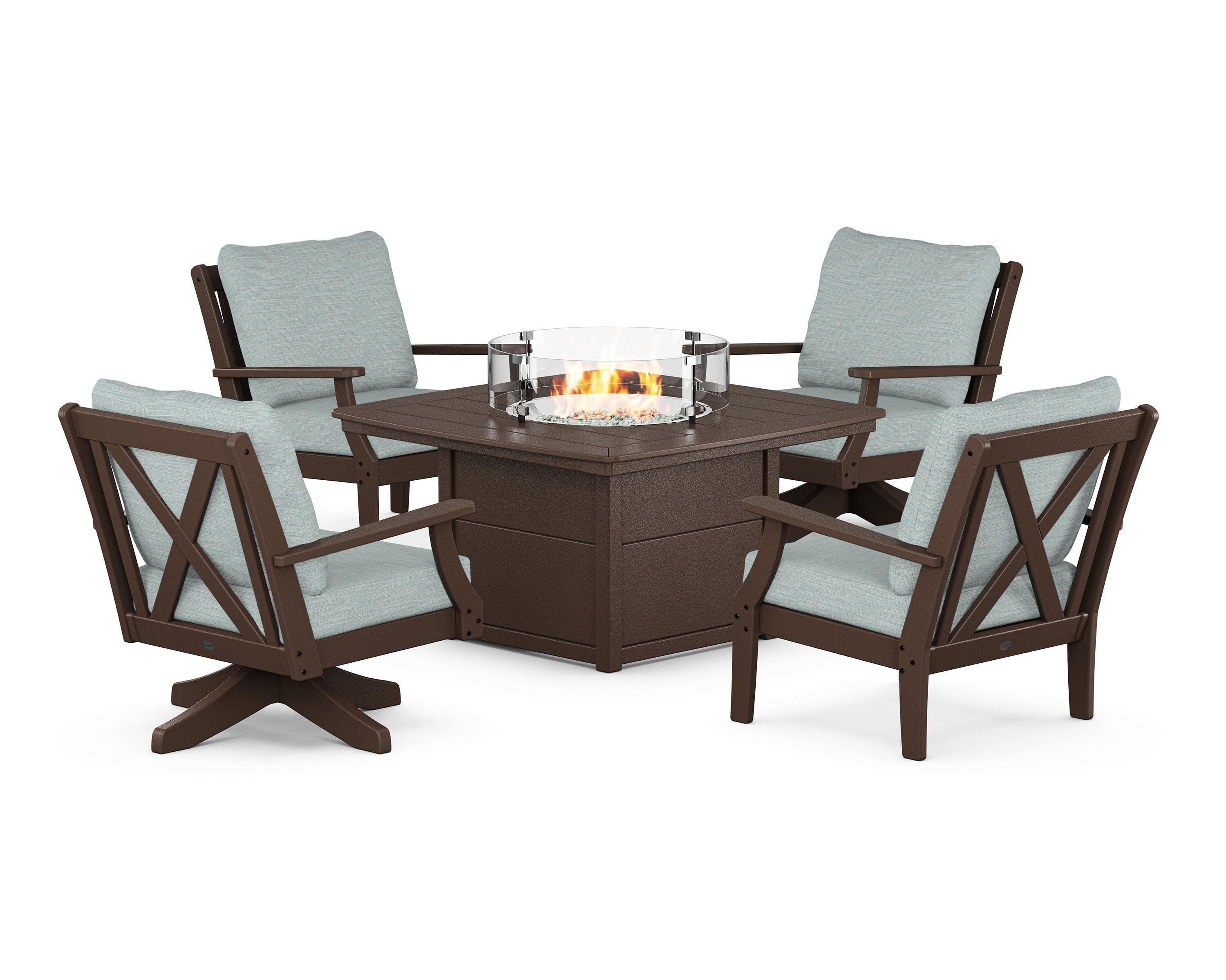 Braxton 5-Piece Deep Seating Set with Fire Table in Mahogany / Soothe Mist