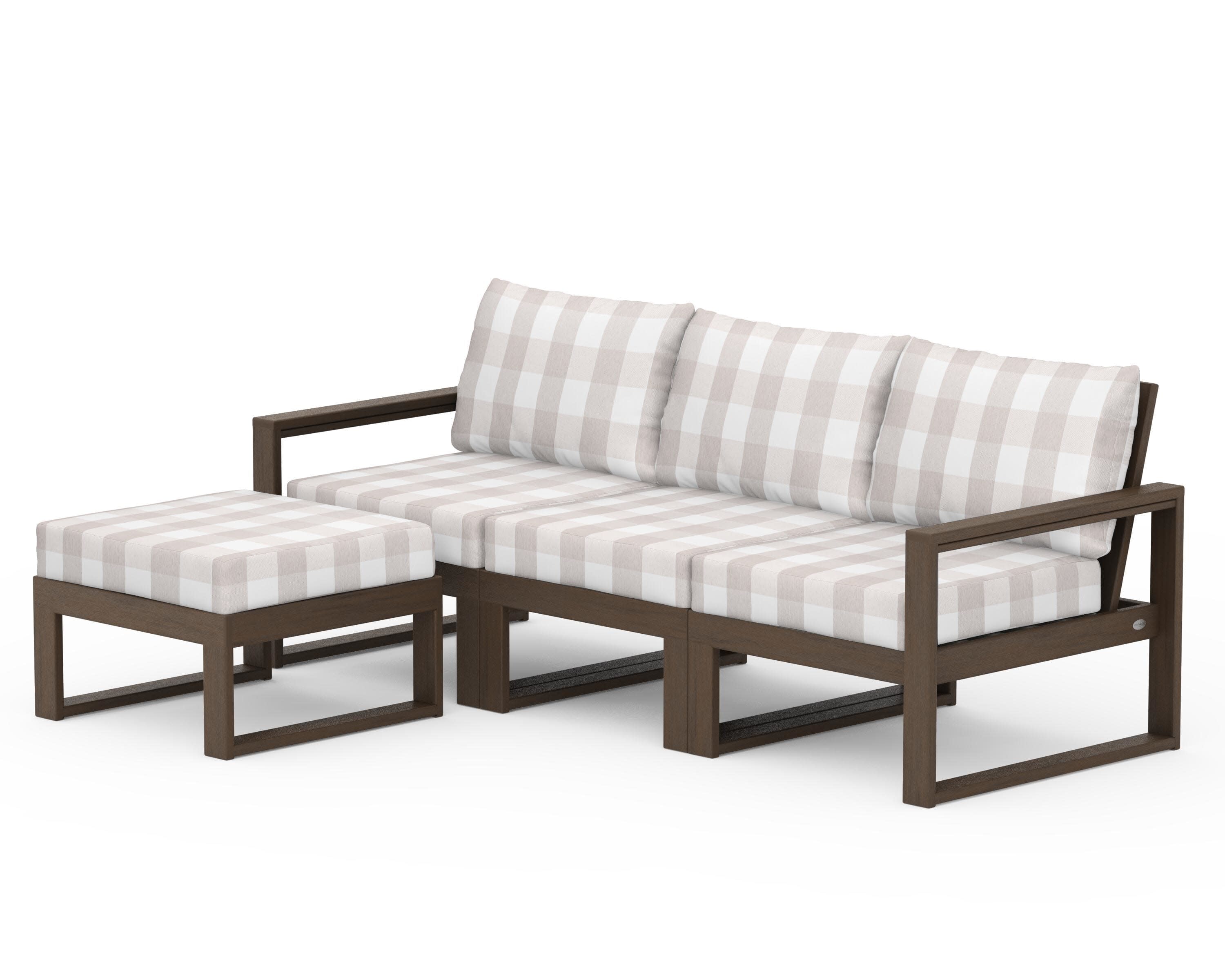 EDGE 4-Piece Modular Deep Seating Set with Ottoman in Kona / Buffalo Plaid Dune Burlap