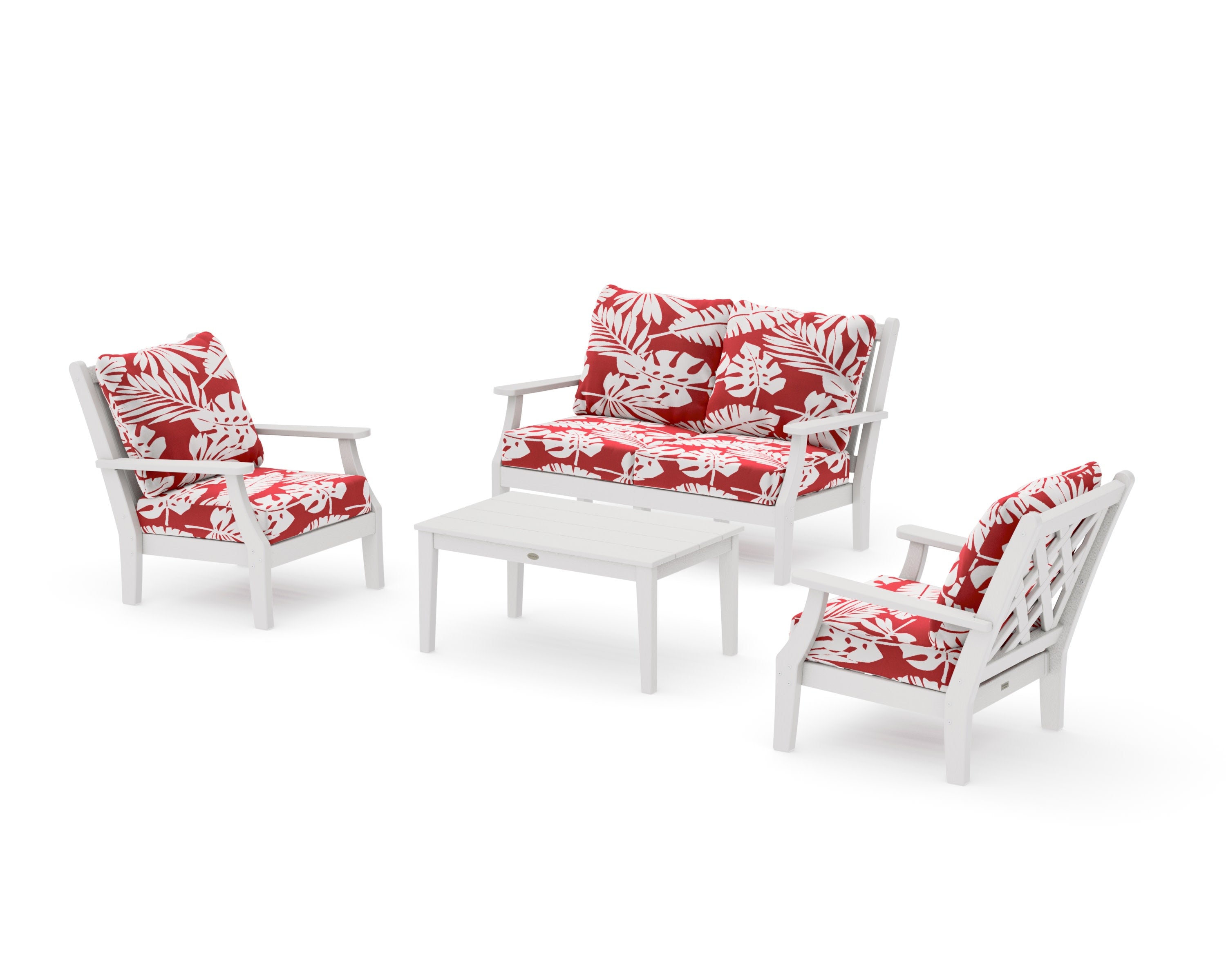 Wovendale 4-Piece Deep Seating Set with Loveseat in Vintage White / Leaf Crimson