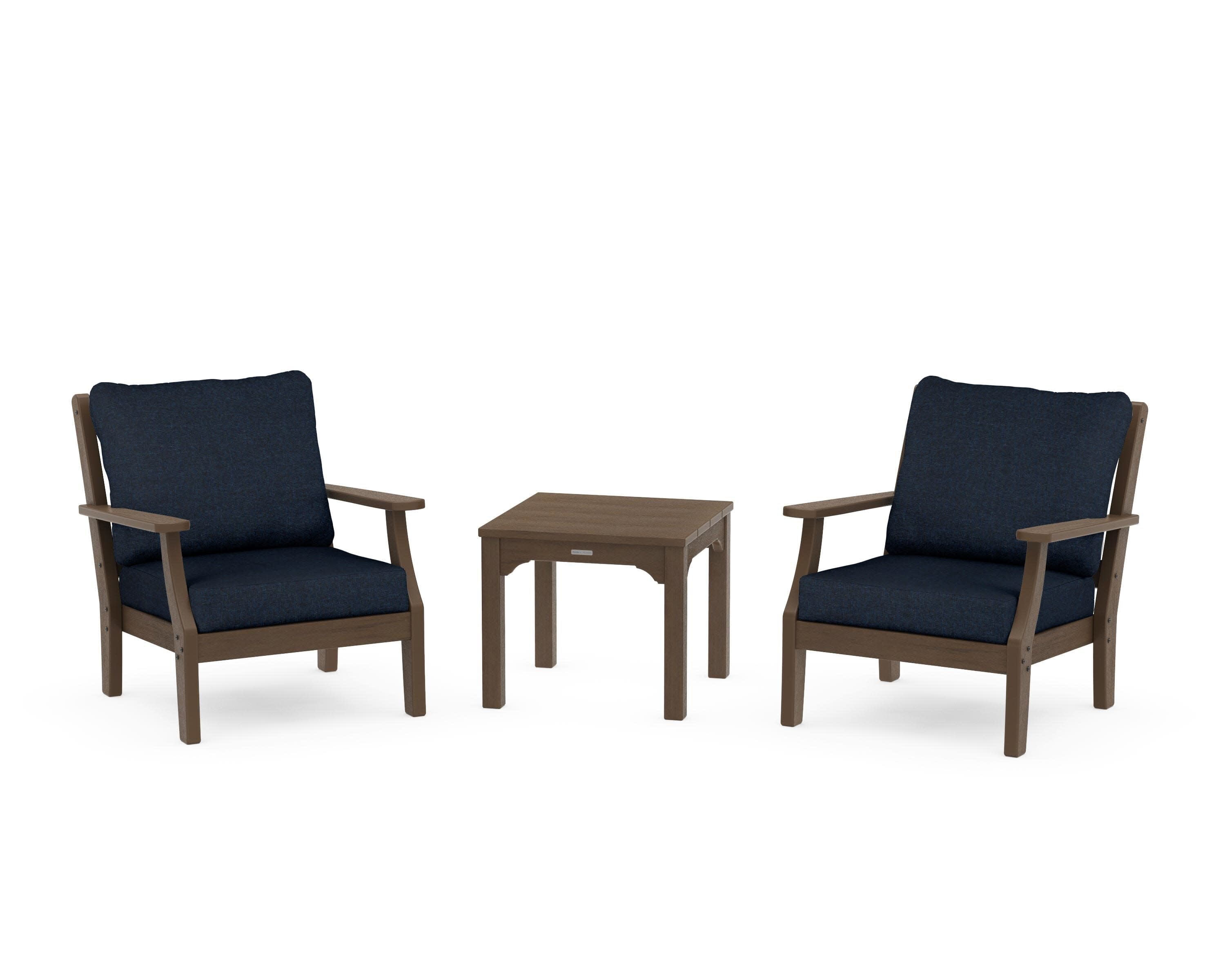 Chinoiserie 3-Piece Deep Seating Set in Kona / Marine Indigo