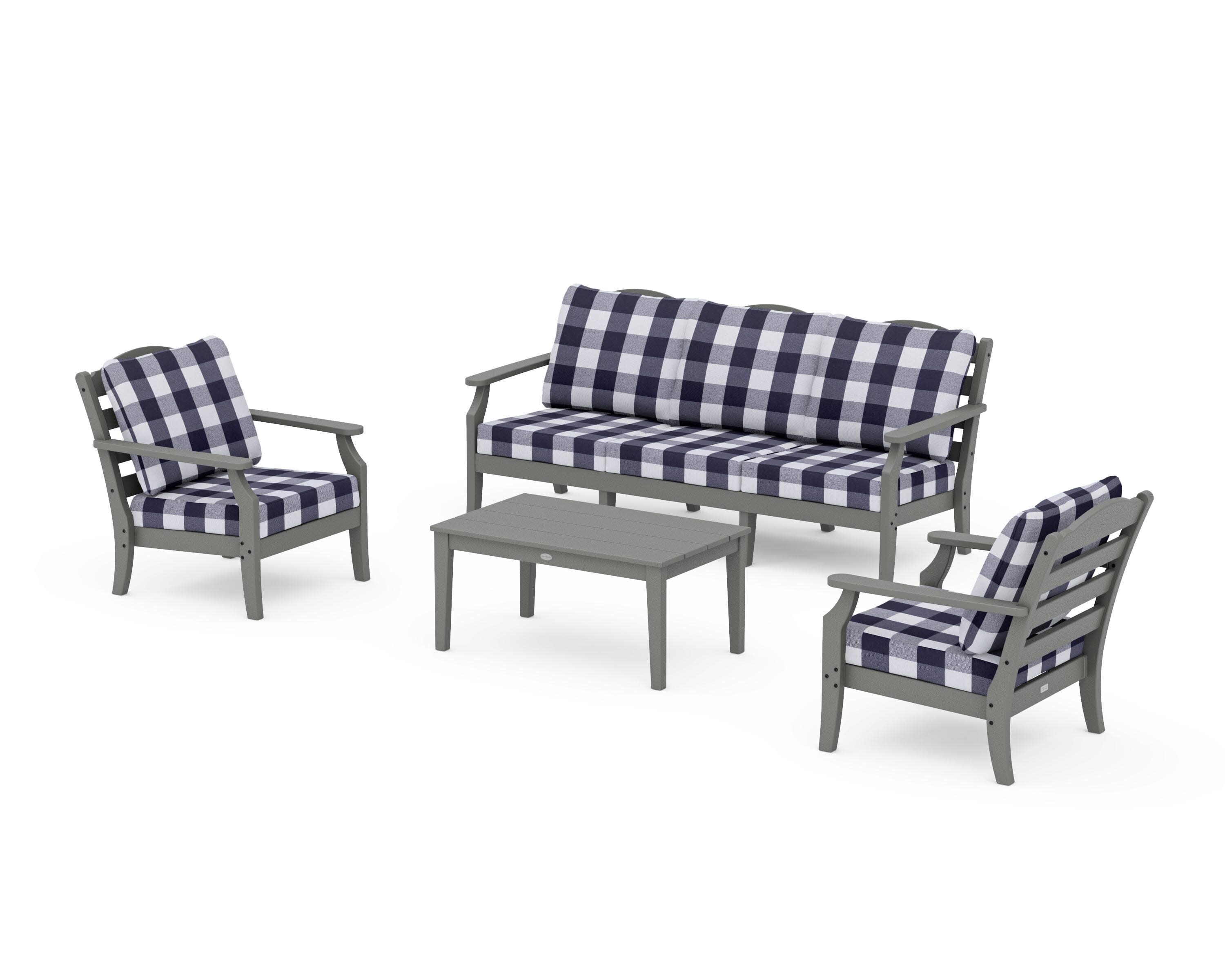 Savannah 4-Piece Deep Seating Set with Sofa in Slate Grey / Buffalo Plaid Navy