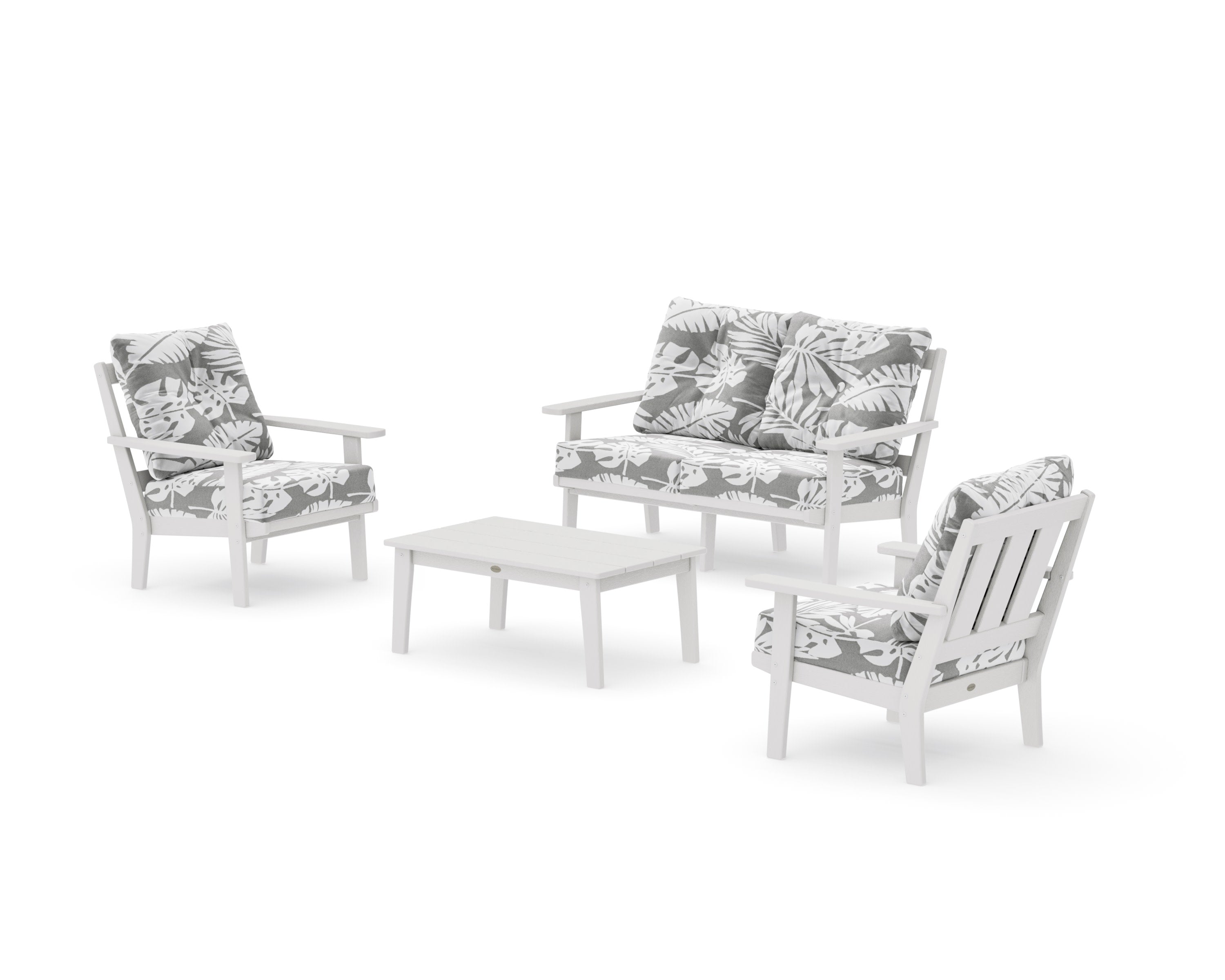 Oxford 4-Piece Deep Seating Set with Loveseat in Vintage White / Leaf Grey Mist