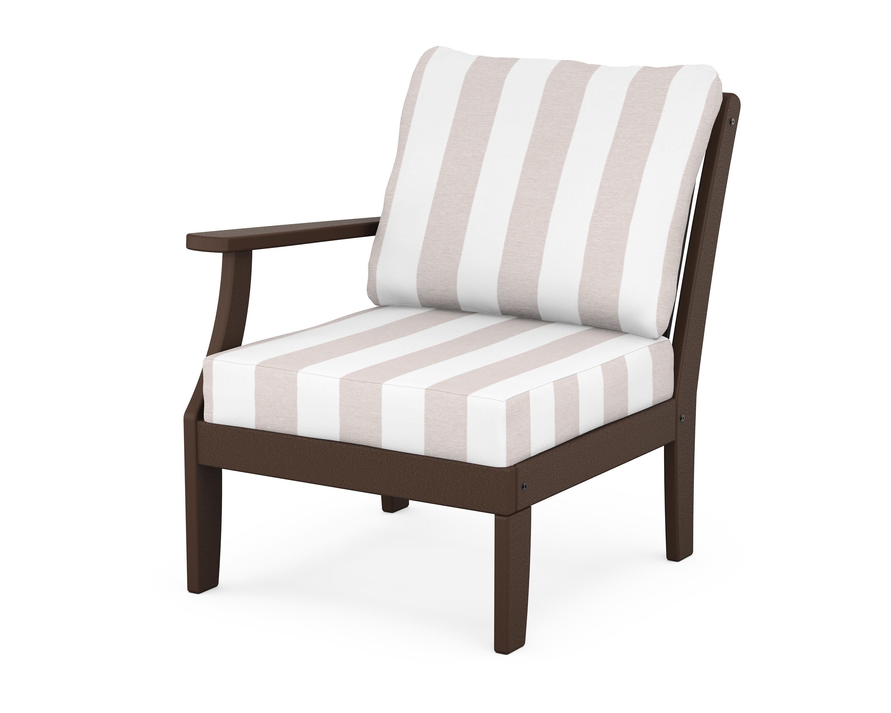 Braxton Modular Left Arm Chair in Mahogany / Cabana Stripe Dune Burlap