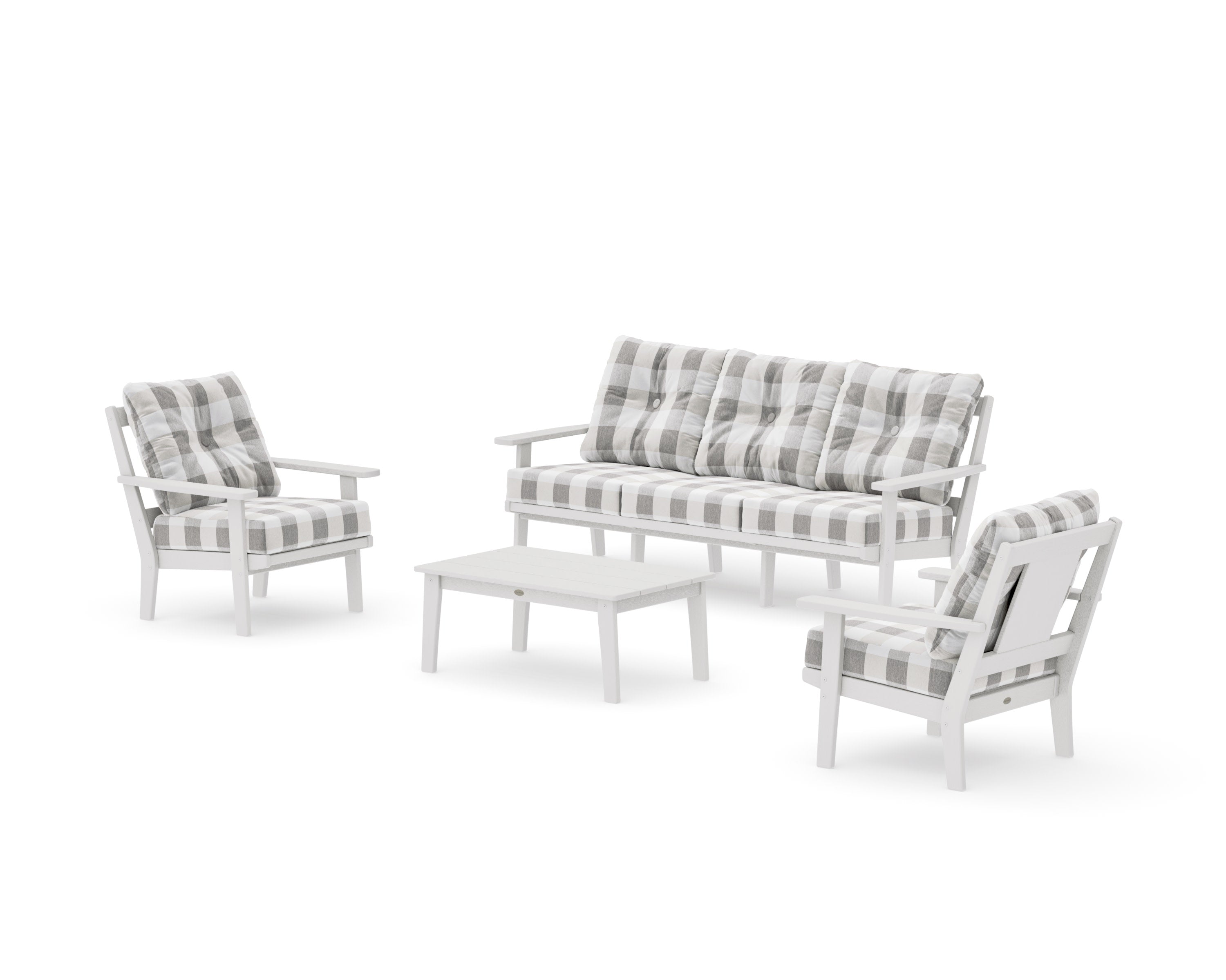 Prairie 4-Piece Deep Seating Set with Sofa in Vintage White / Buffalo Plaid Grey Mist