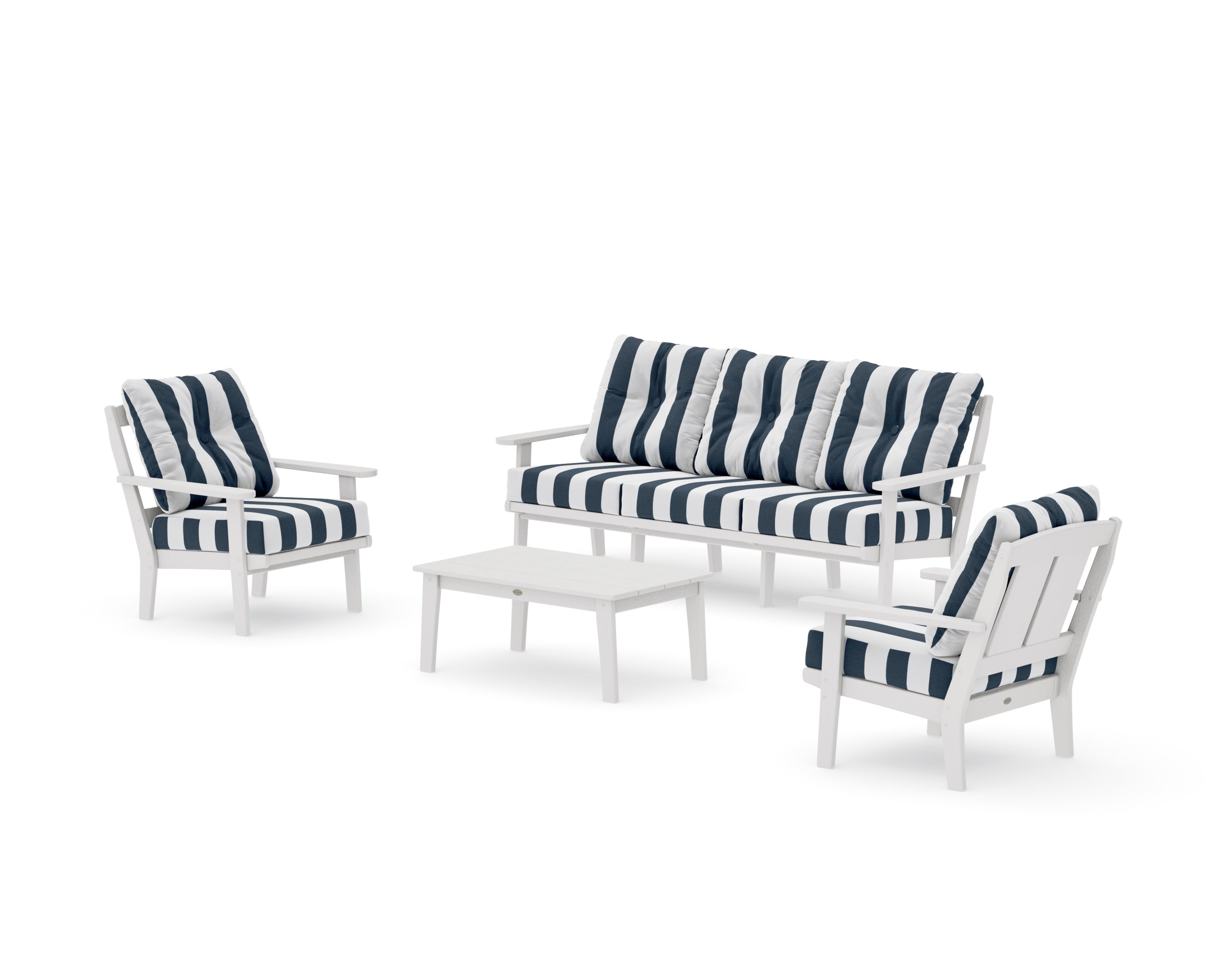 Mission 4-Piece Deep Seating Set with Sofa in Vintage White / Cabana Stripe Marine Indigo