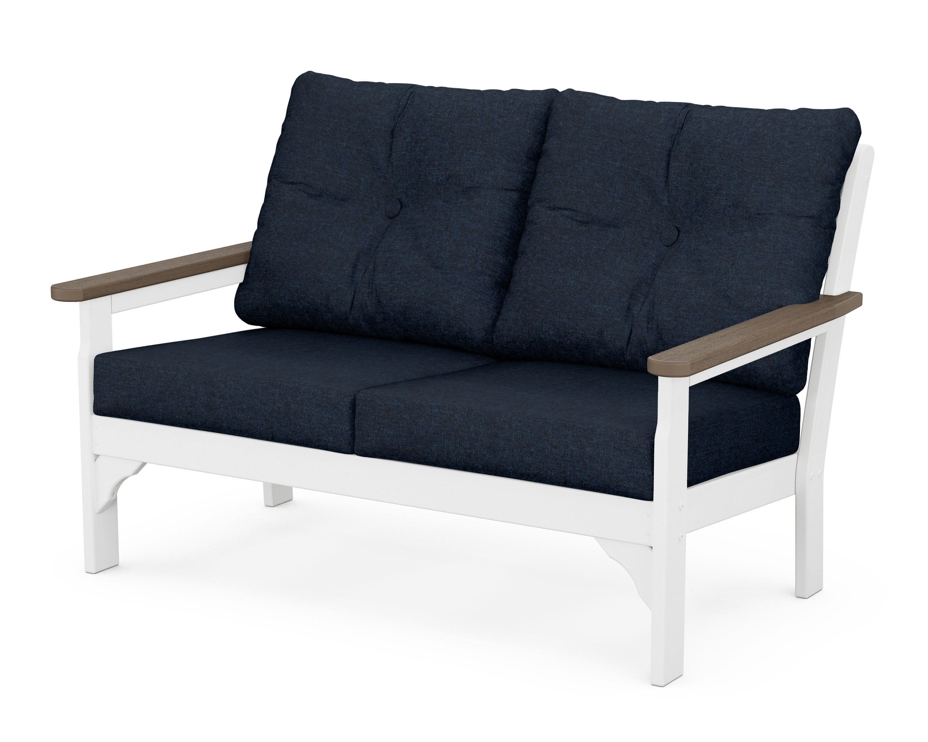 Vineyard Deep Seating Loveseat in White / Kona / Marine Indigo