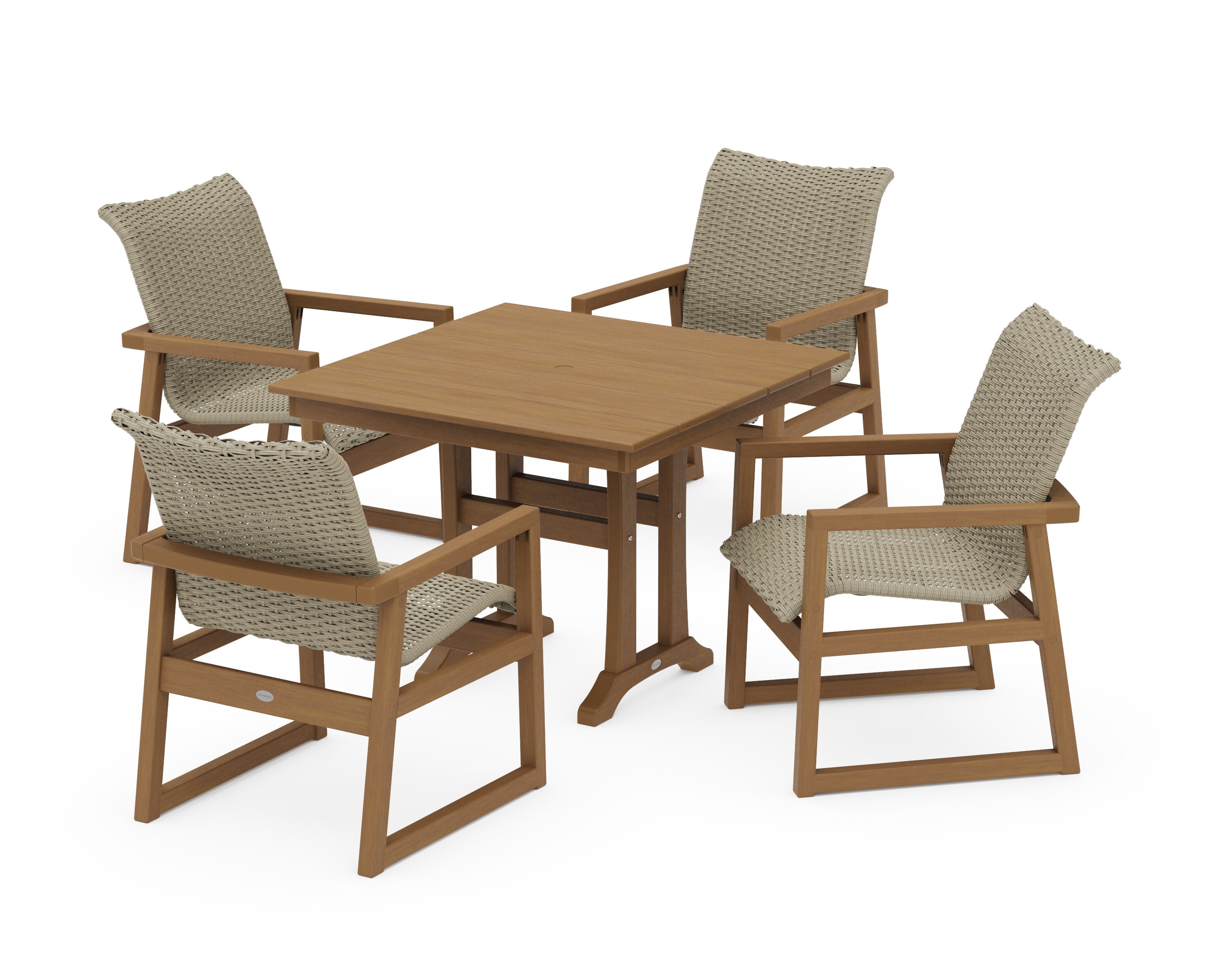 EDGE Woven 5-Piece Farmhouse Dining Set with Trestle Legs in Natural / Dune Grass