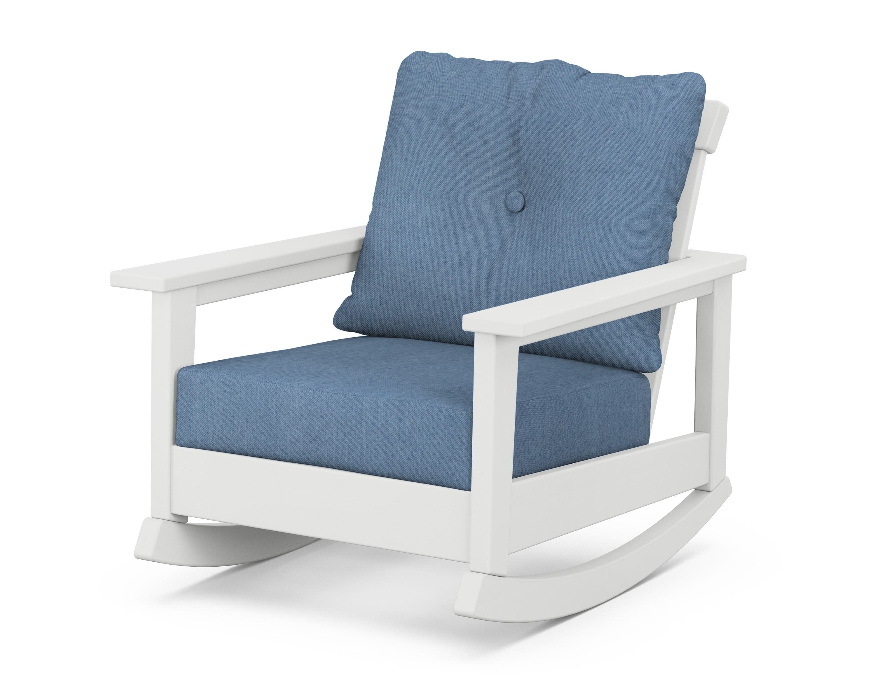 Prescott Deep Seating Rocking Chair in White / Sky Blue