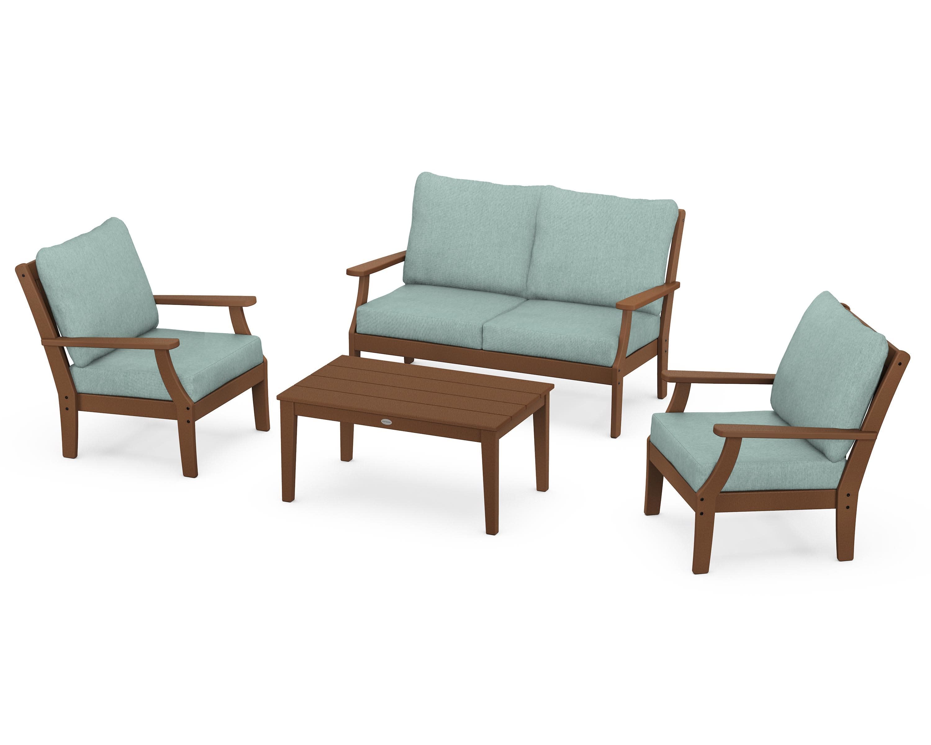 Braxton 4-Piece Deep Seating Chair Set in Teak / Glacier Spa