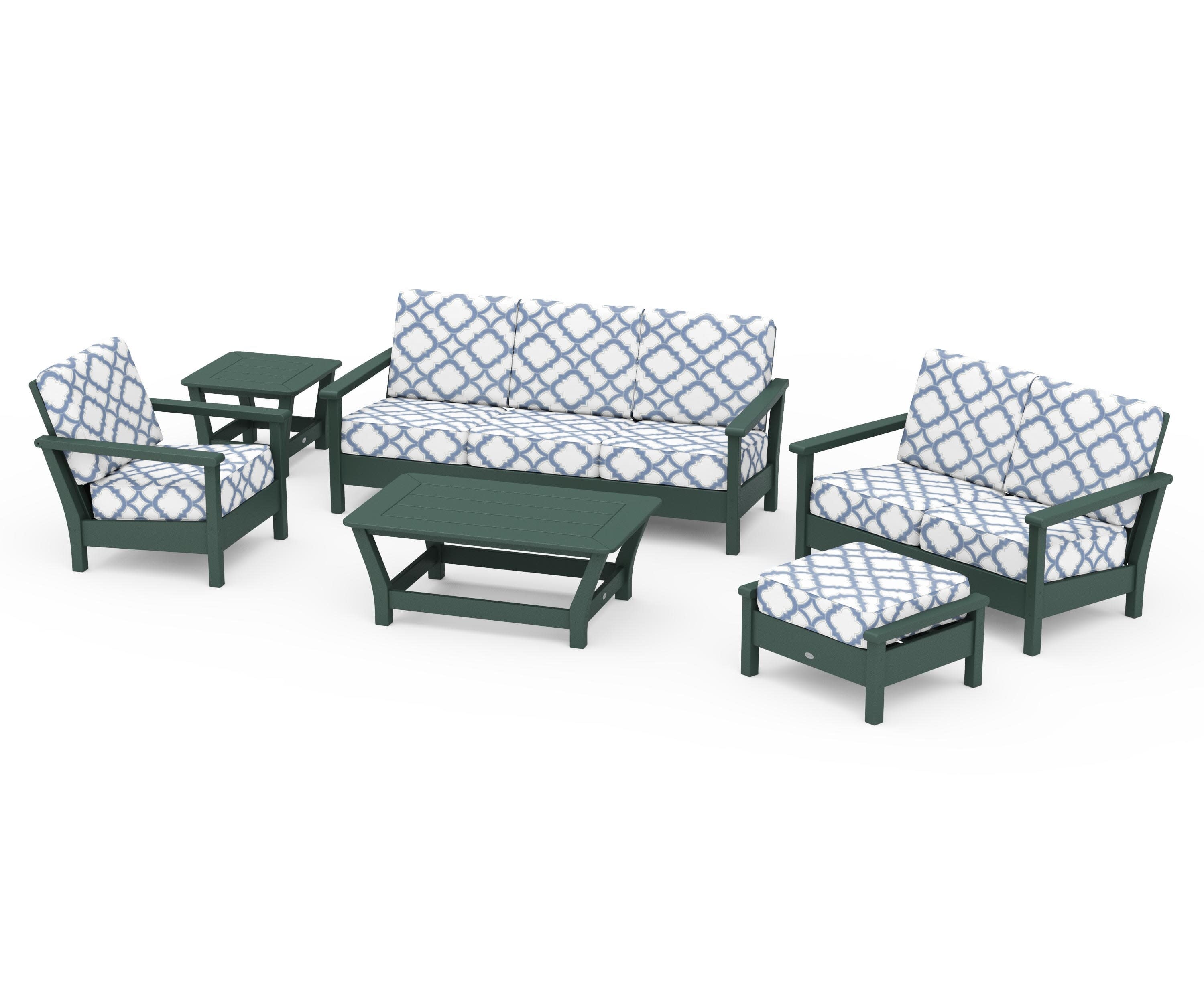 Harbour 6-Piece Outdoor Living Set in Green / Trellis Sky Blue