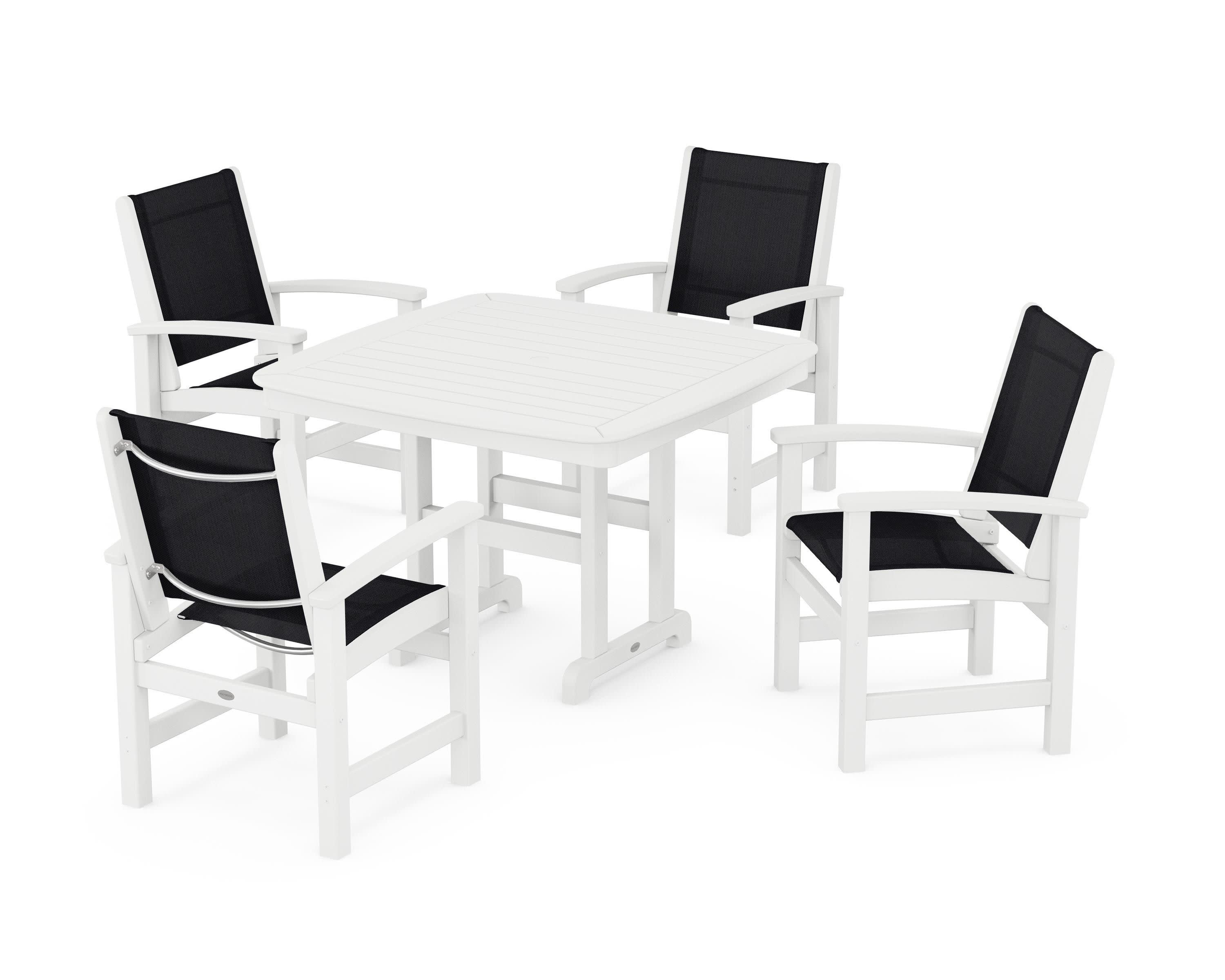 Coastal 5-Piece Dining Set in White / Black Sling