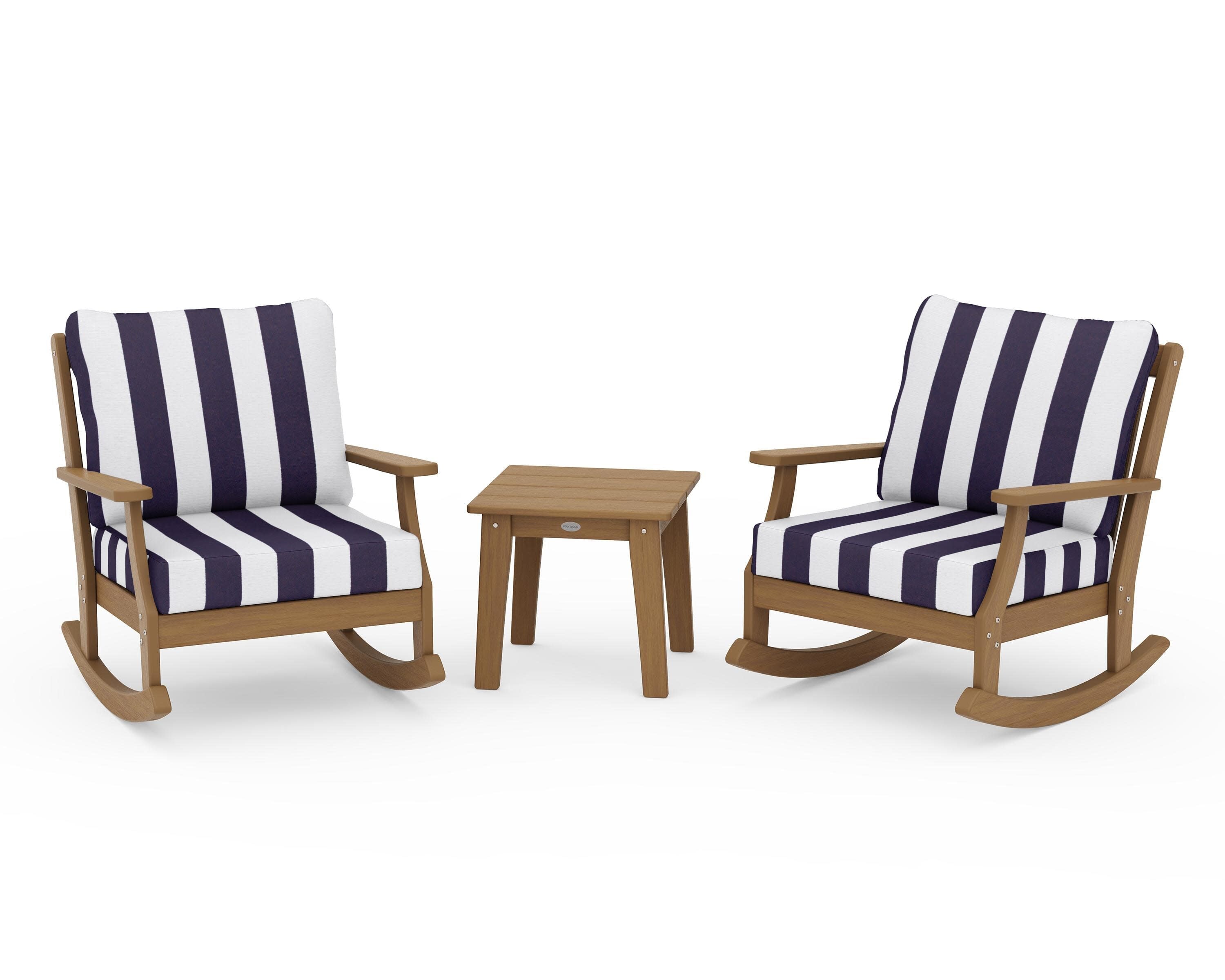 Braxton 3-Piece Deep Seating Rocker Set in Natural / Cabana Stripe Navy
