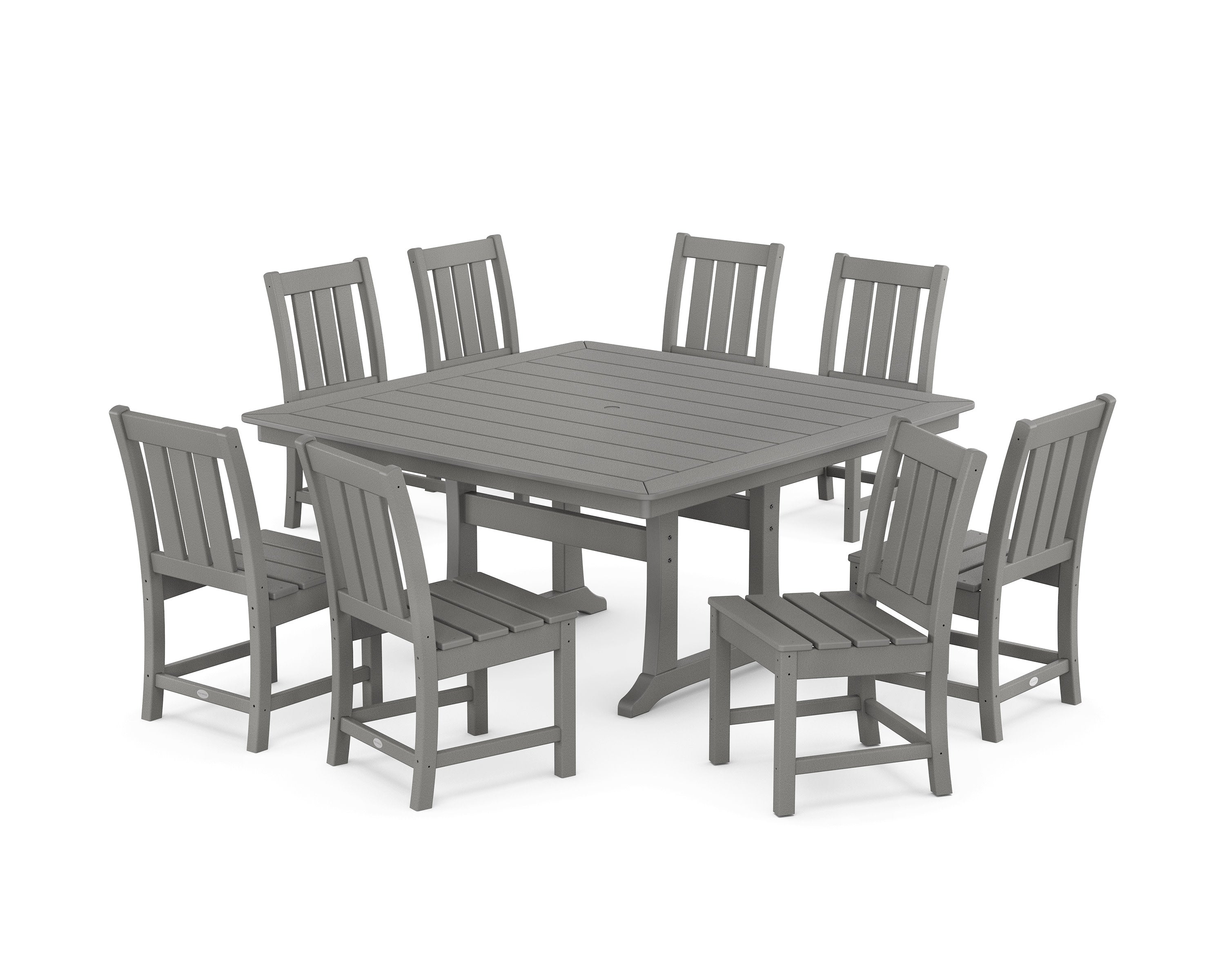 Oxford Side Chair 9-Piece Square Dining Set with Trestle Legs in Slate Grey