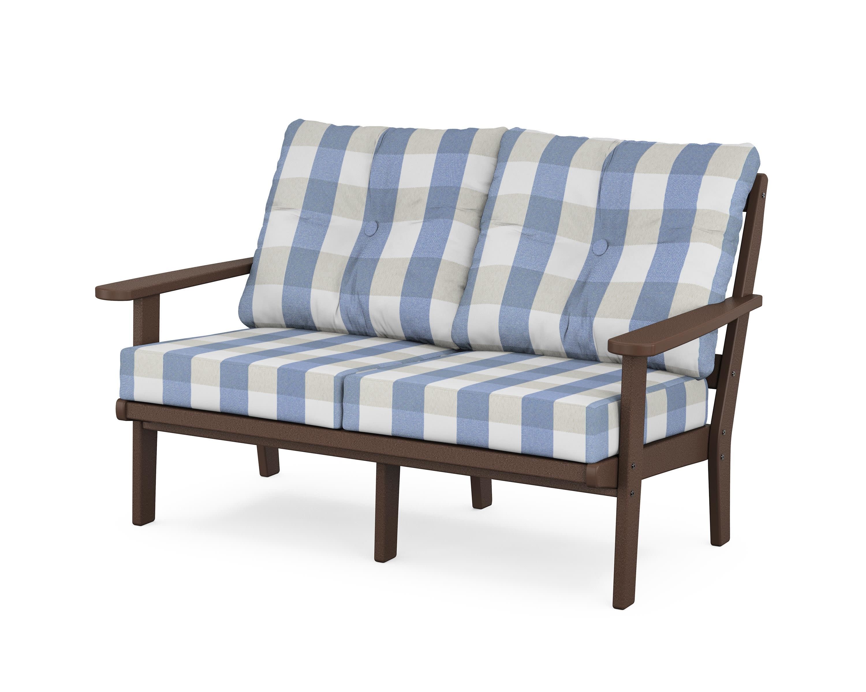Mission Deep SeatingLoveseat in Mahogany / Buffalo Plaid Sky Blue
