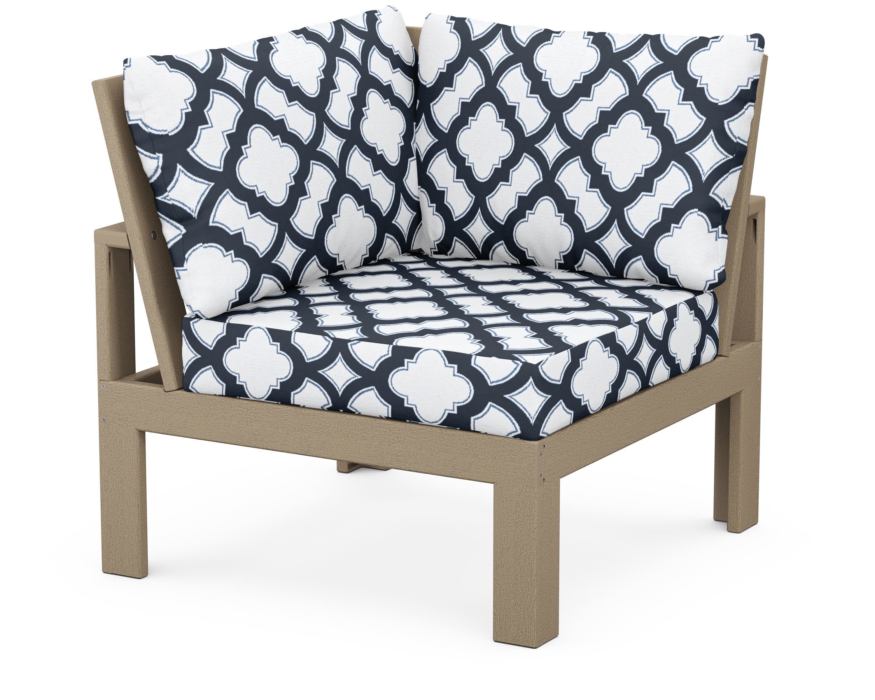 Modular Corner Chair in Vintage Sahara / Trellis Marine Indigo