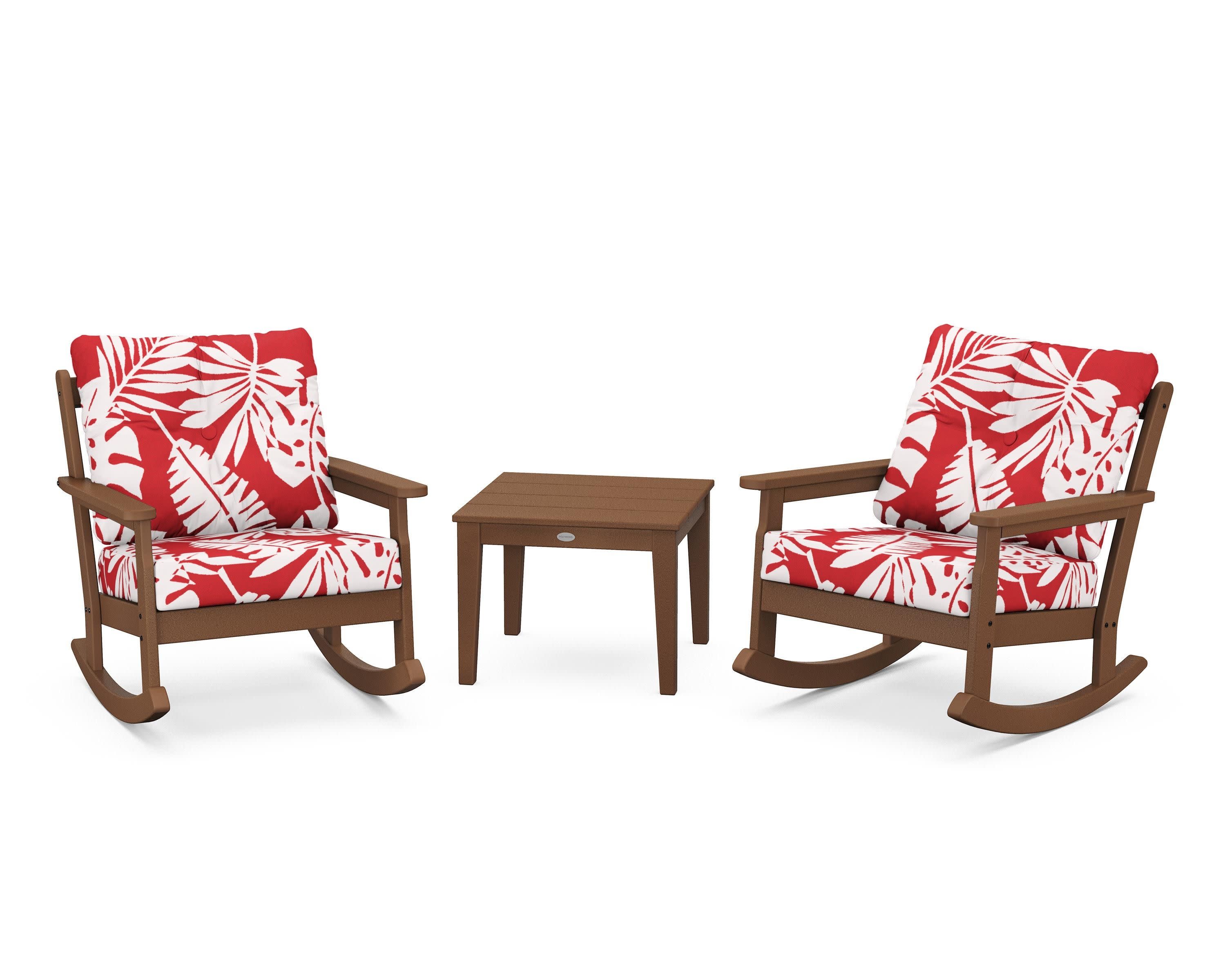 Vineyard 3-Piece Deep Seating Rocker Set in Teak / Leaf Crimson
