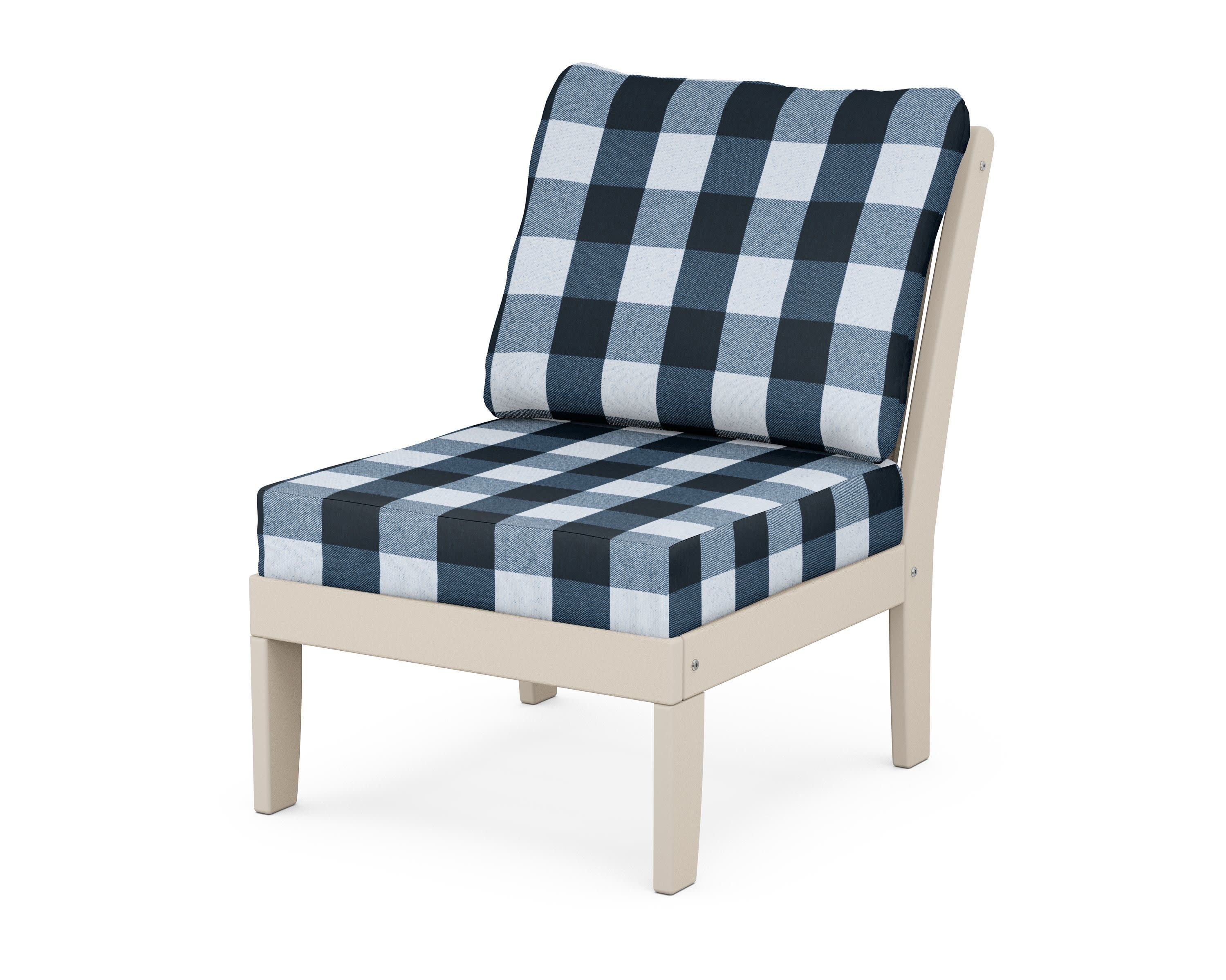 Braxton Modular Armless Chair in Sand / Buffalo Plaid Marine Indigo