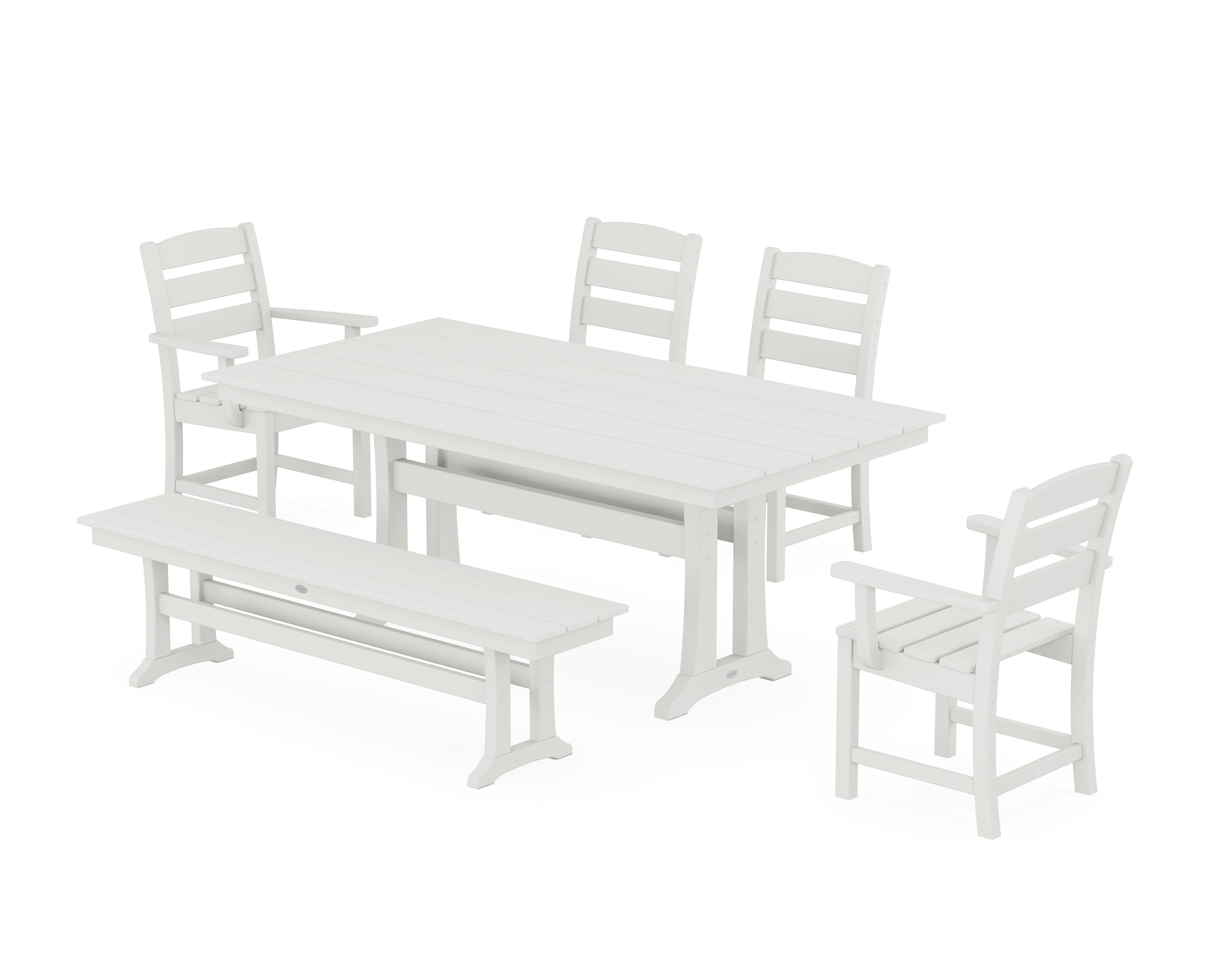 Lakeside 6-Piece Farmhouse Dining Set With Trestle Legs in Vintage White