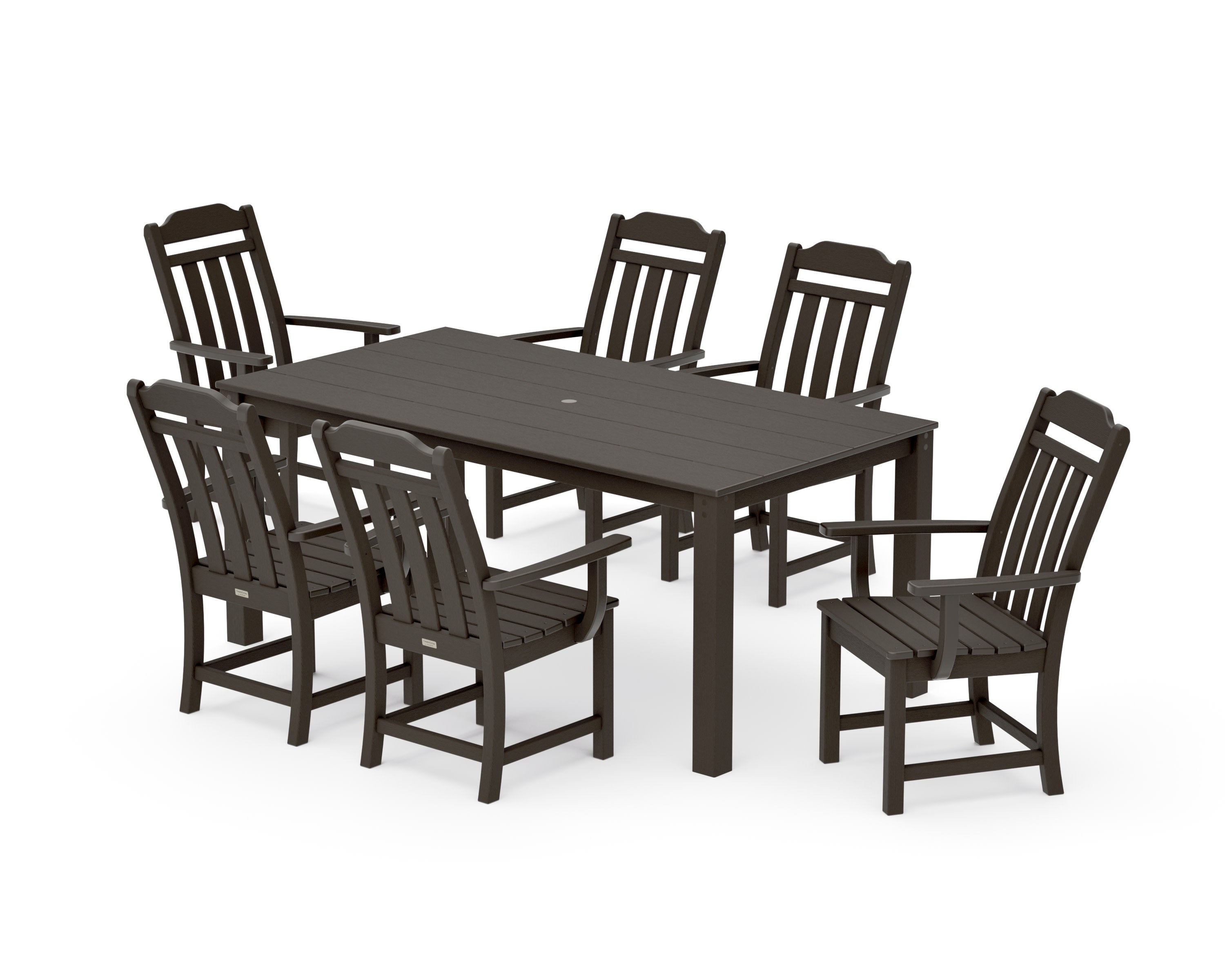 Cottage Arm Chair 7-Piece Parsons Dining Set in Vintage Coffee