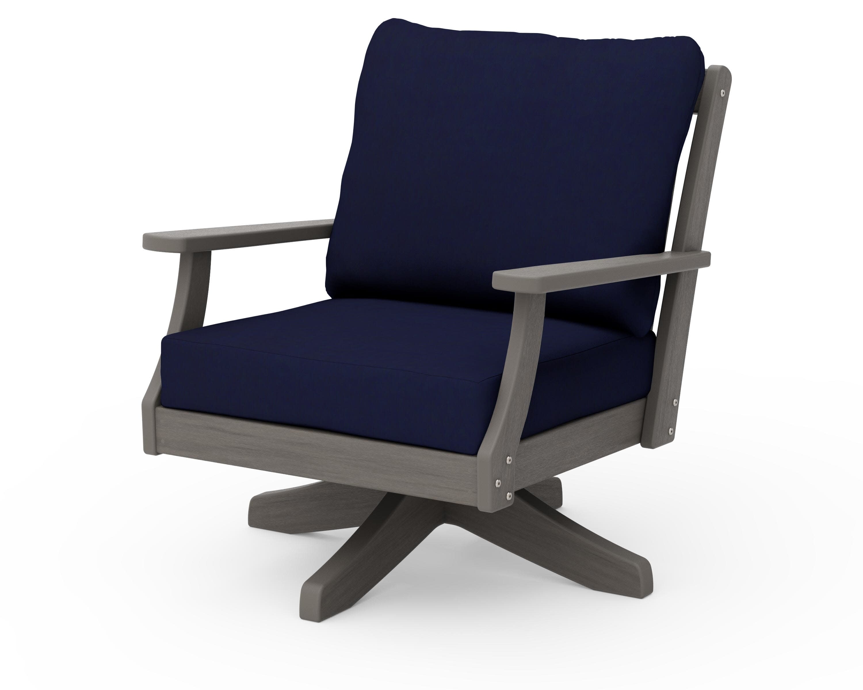 Braxton Deep Seating Swivel Chair in Driftwood / Navy