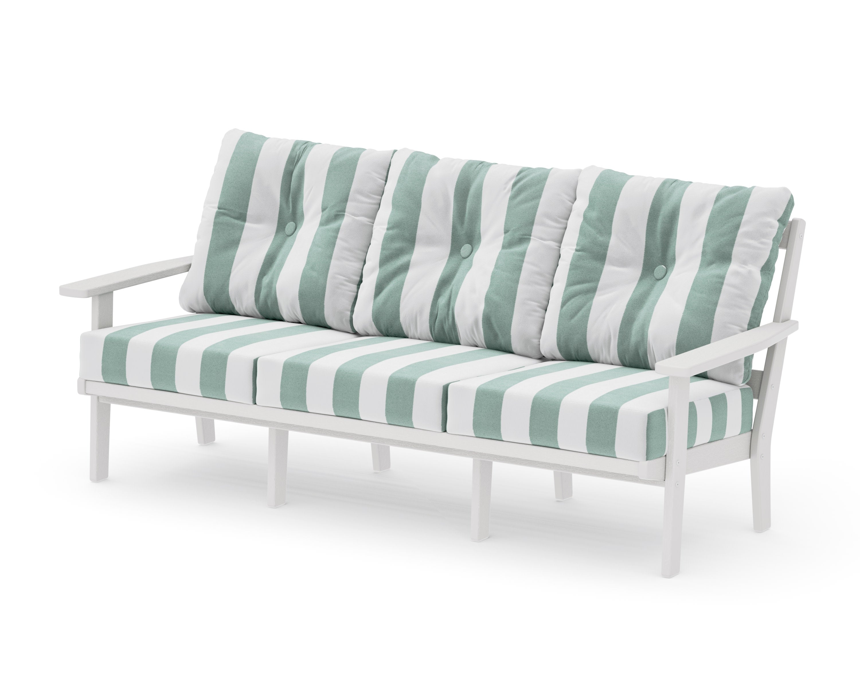 PrairieDeep Seating Sofa in Vintage White / Cabana Stripe Glacier Spa