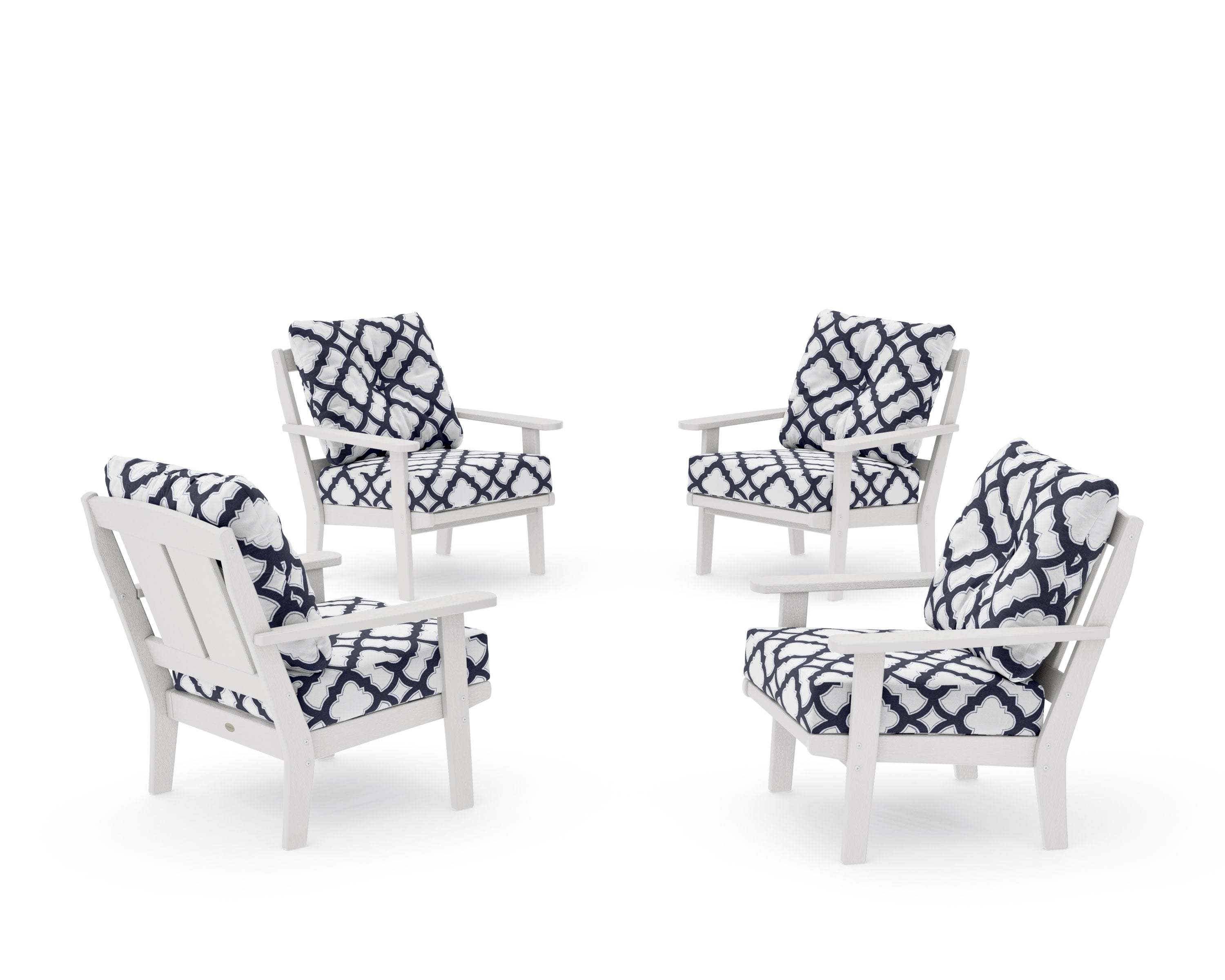 Mission 5-Piece Deep Seating Set with Fire Pit Table in Vintage White / Trellis Navy