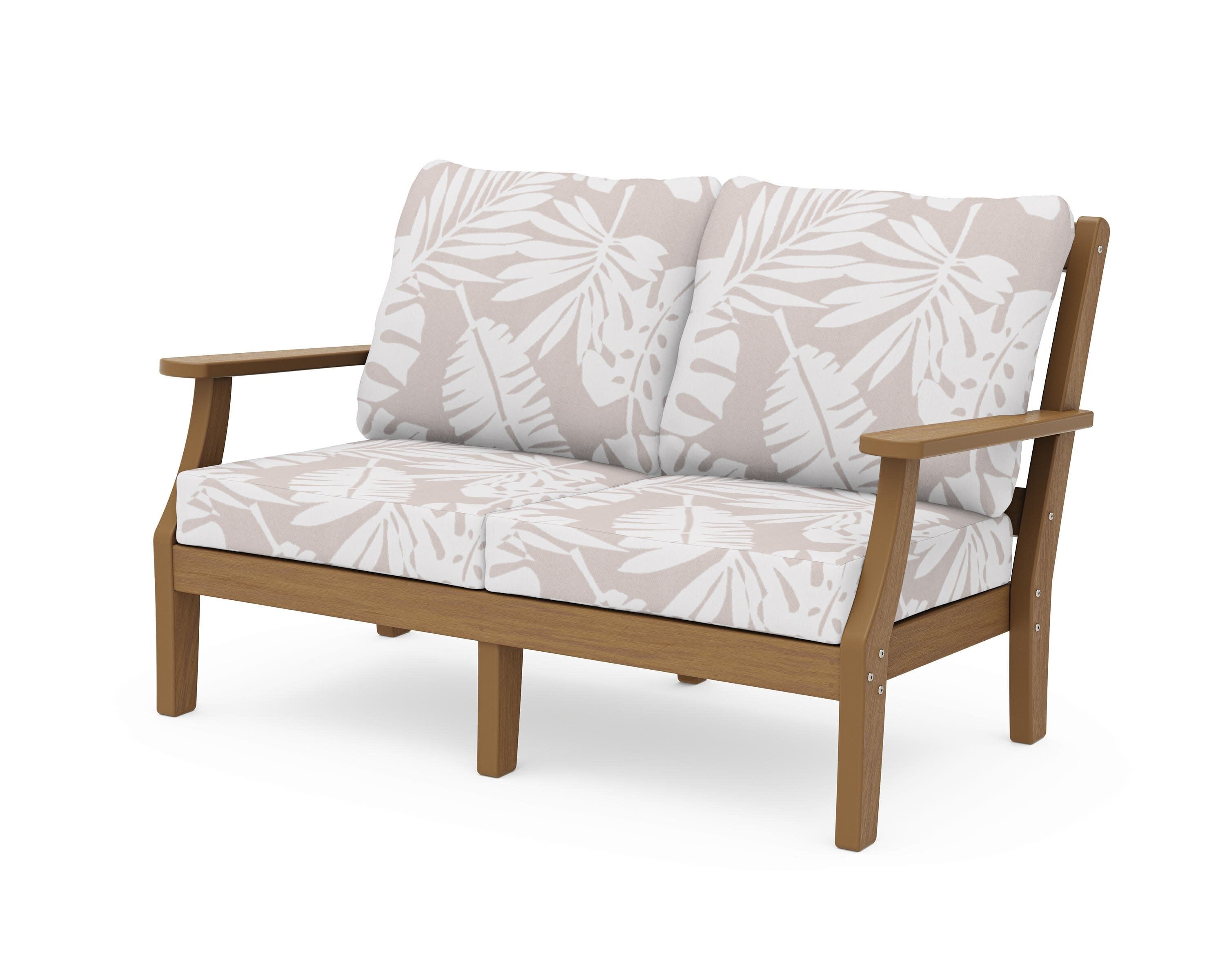 Chinoiserie Deep Seating Loveseat in Natural / Leaf Dune Burlap