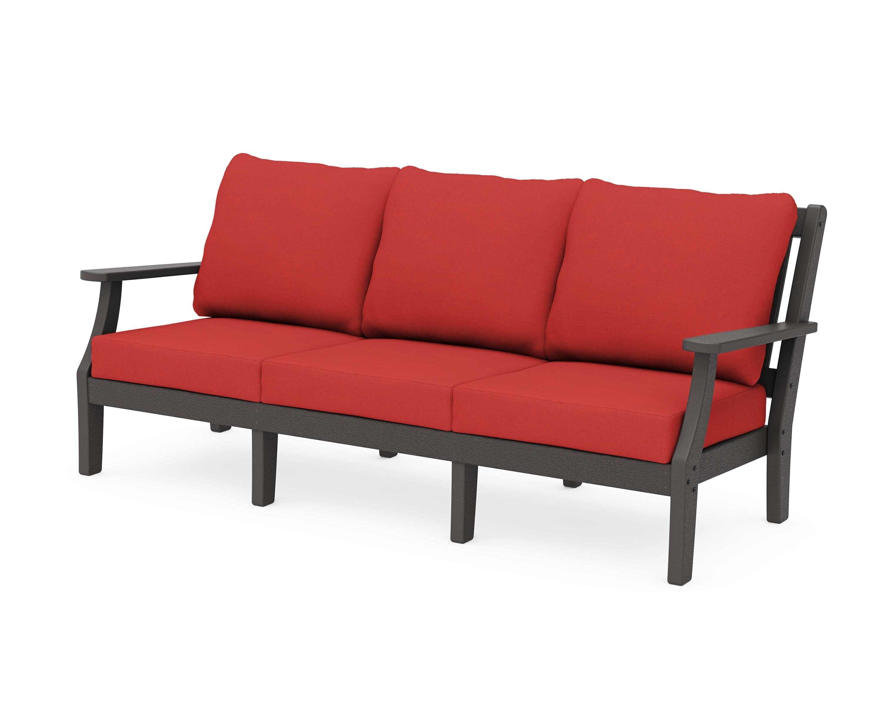 Chinoiserie Deep Seating Sofa in Vintage Coffee / Crimson Linen