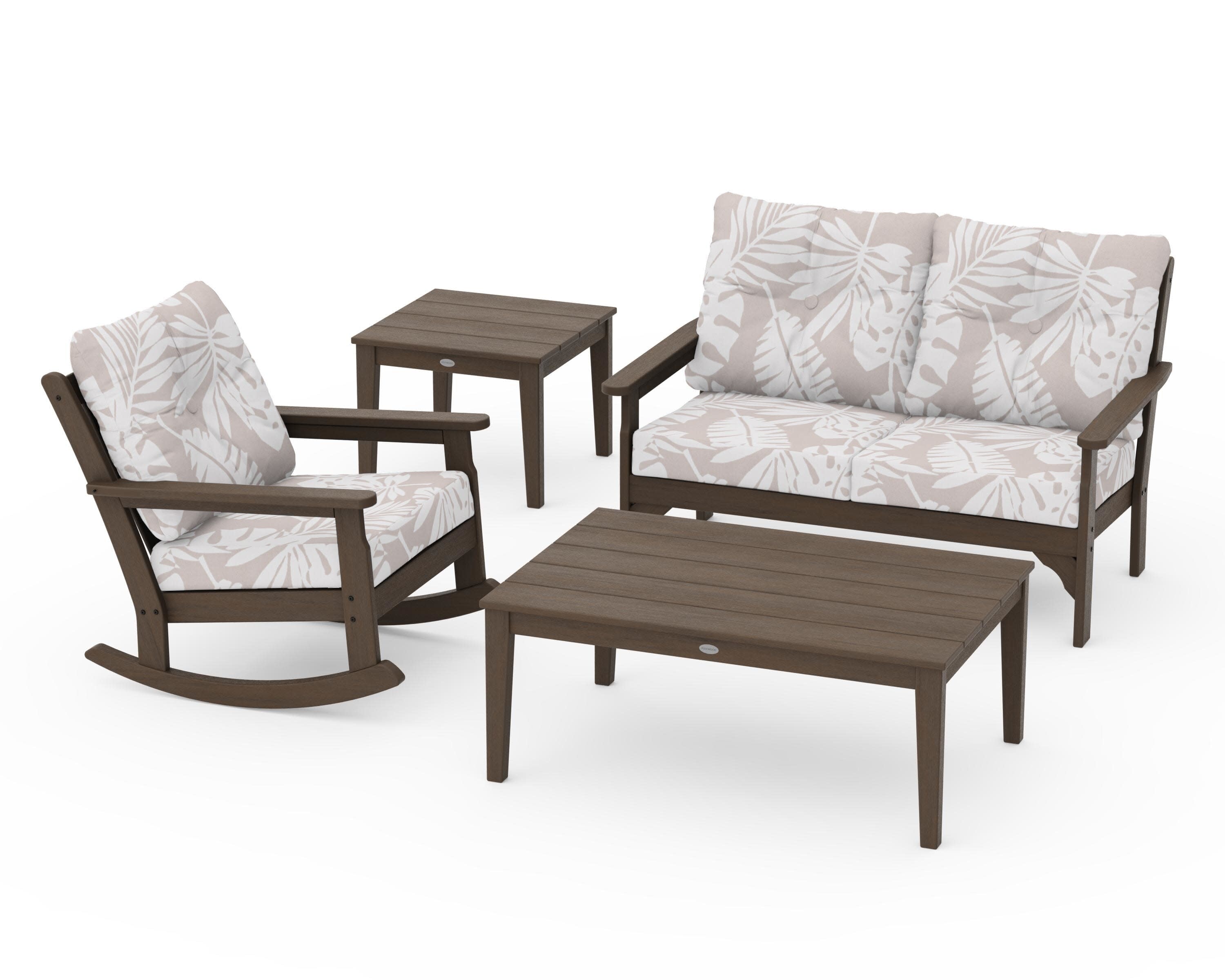 Vineyard 4-Piece Deep Seating Rocker Set in Kona / Leaf Dune Burlap